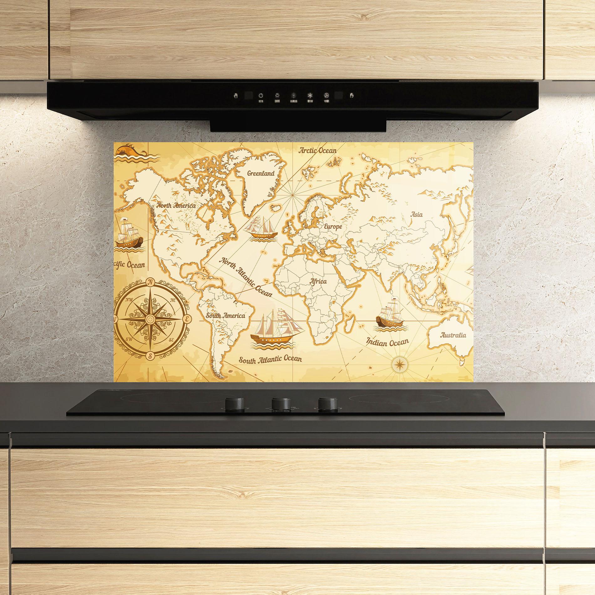 Panou Sticla Bucatarie Gold Old Map mockup 3