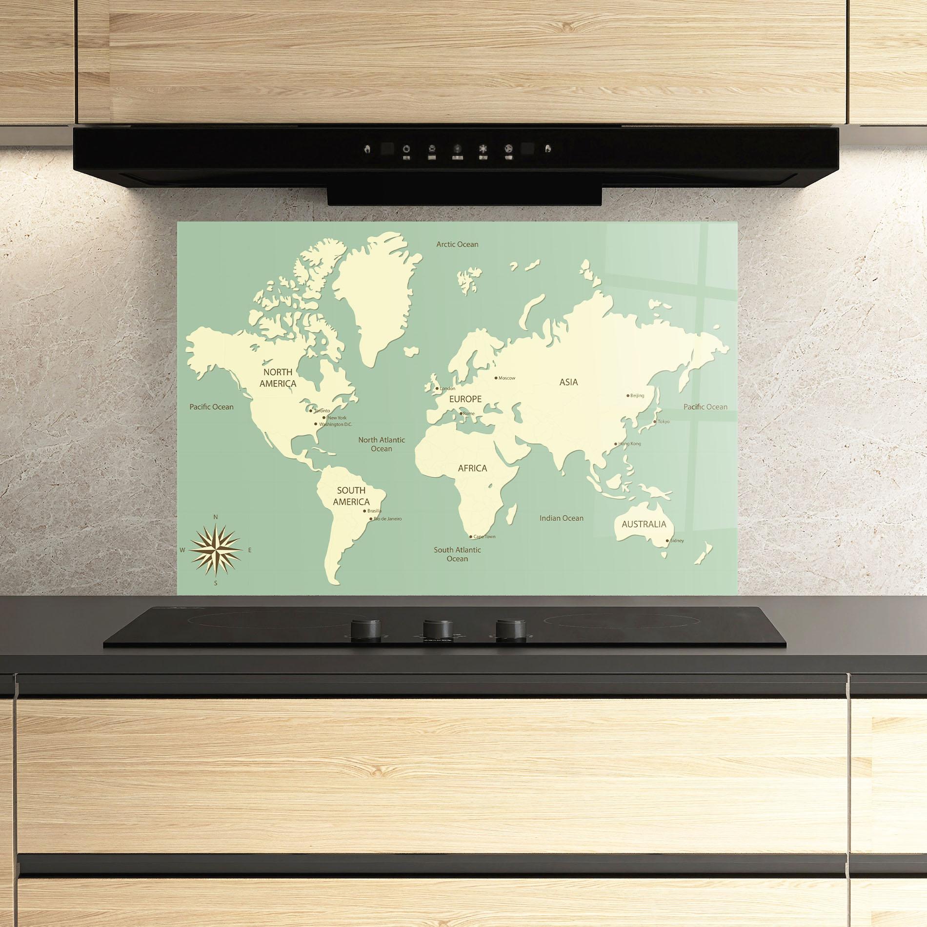 Panou Sticla Bucatarie Green Cream Map mockup 3