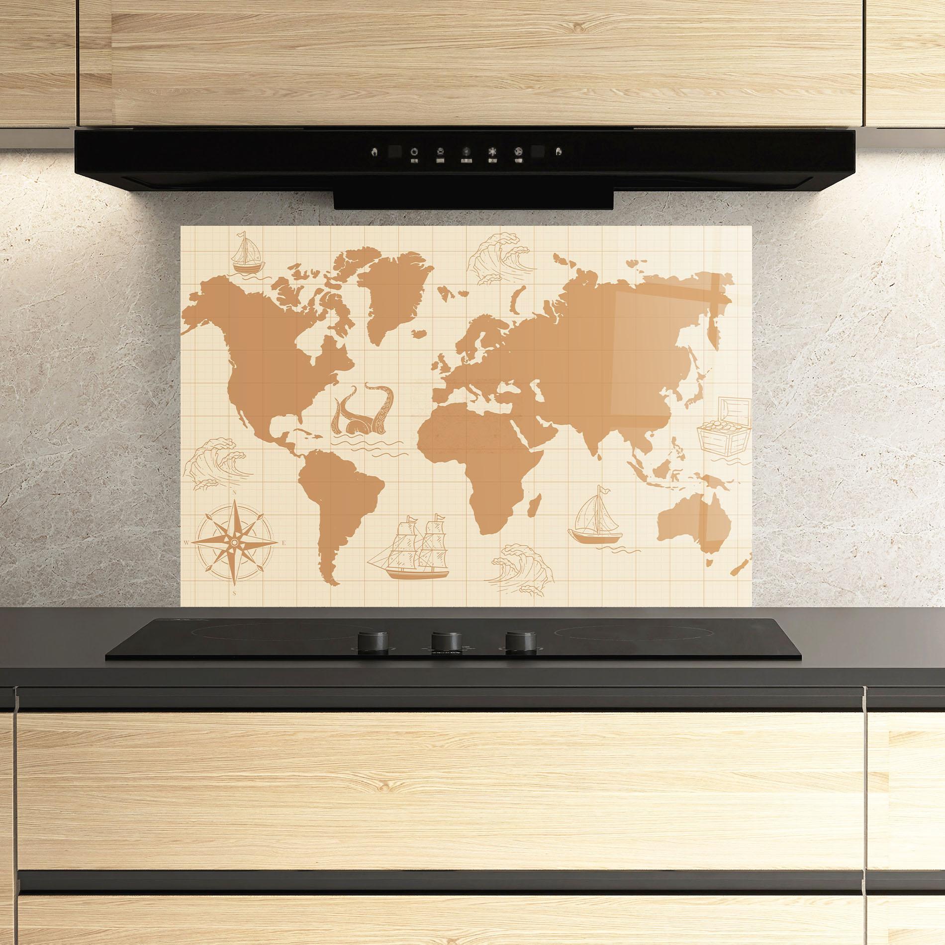 Panou Sticla Bucatarie Light Cream Map mockup 3