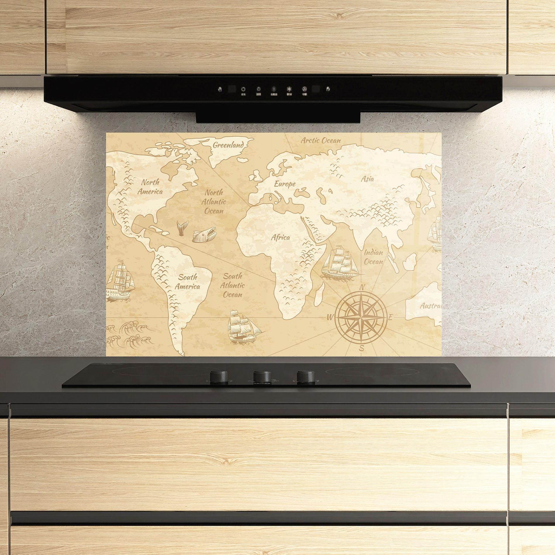 Panou Sticla Bucatarie Old Continents Map mockup 3