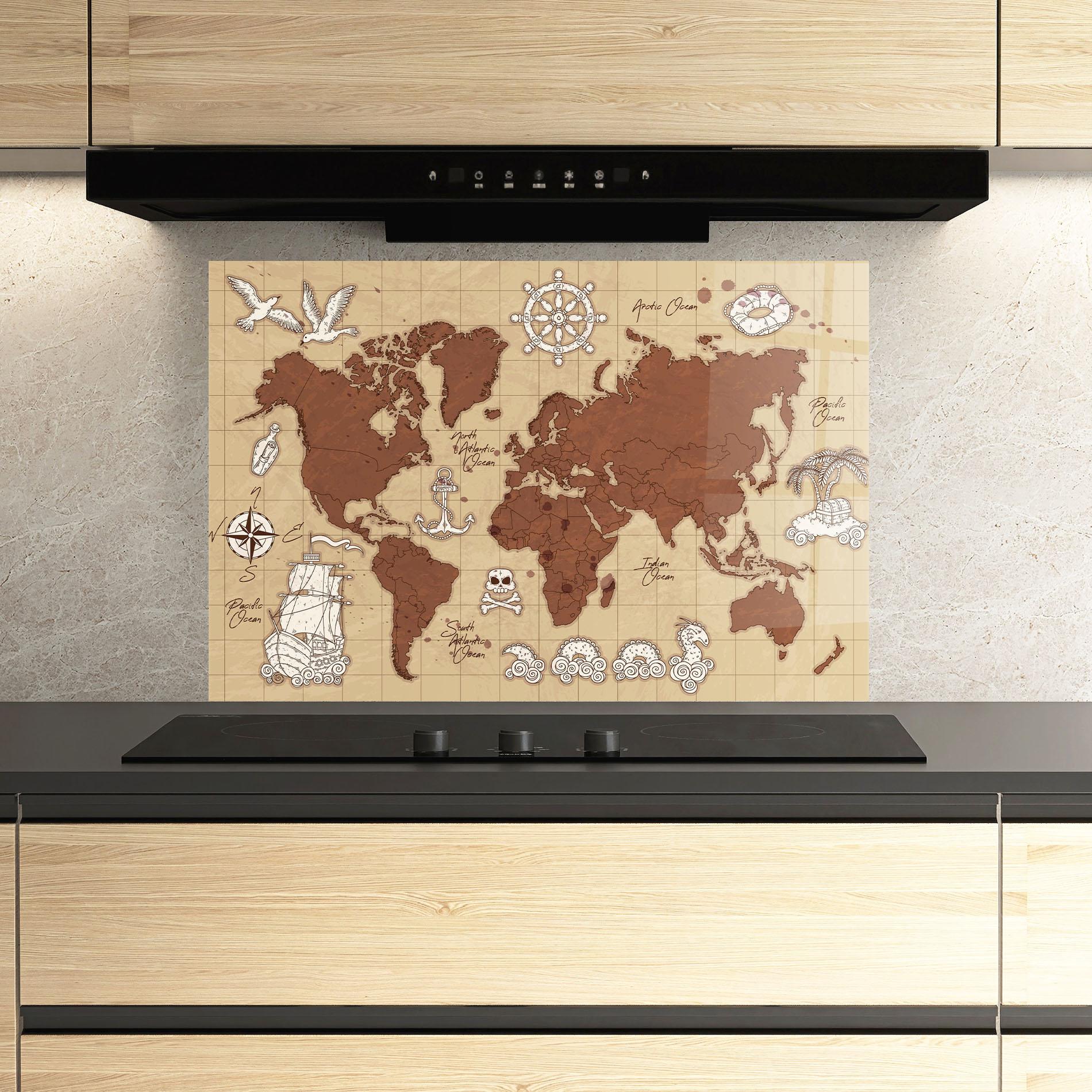 Panou Sticla Bucatarie Old Pirate Map mockup 3