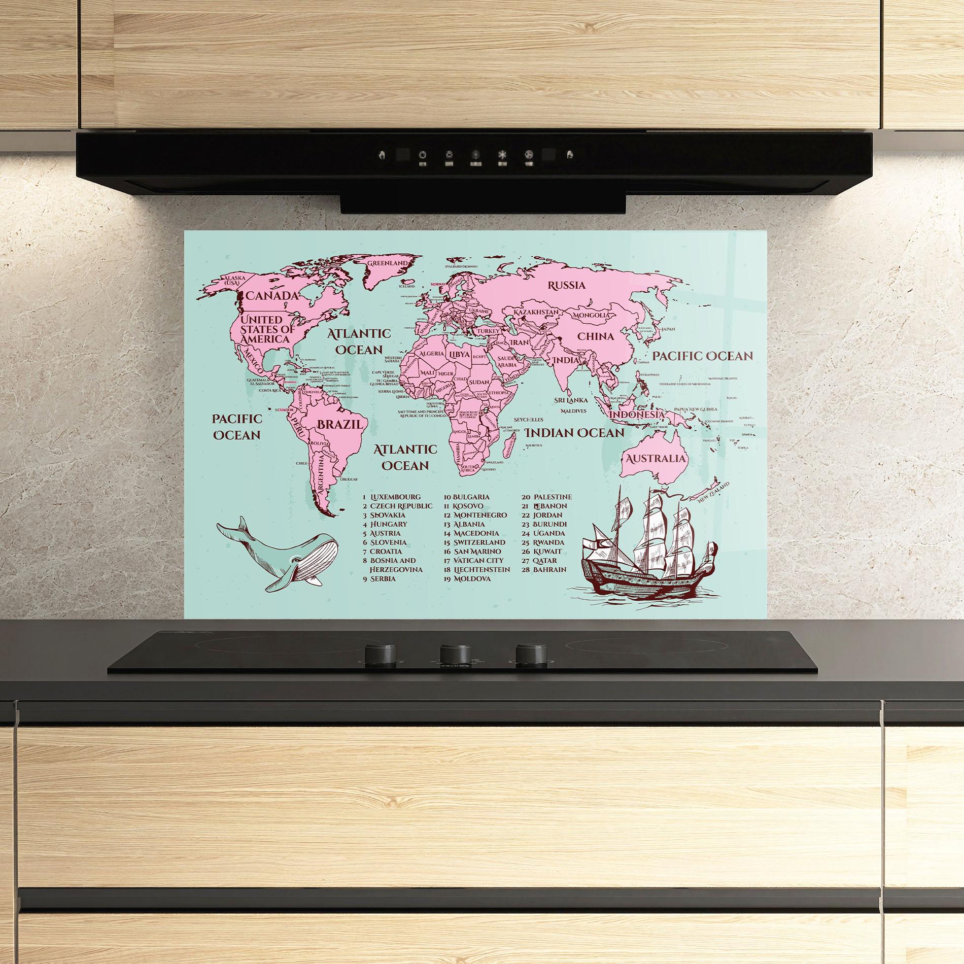 Panou Sticla Bucatarie Pink Pirate Map mockup 3