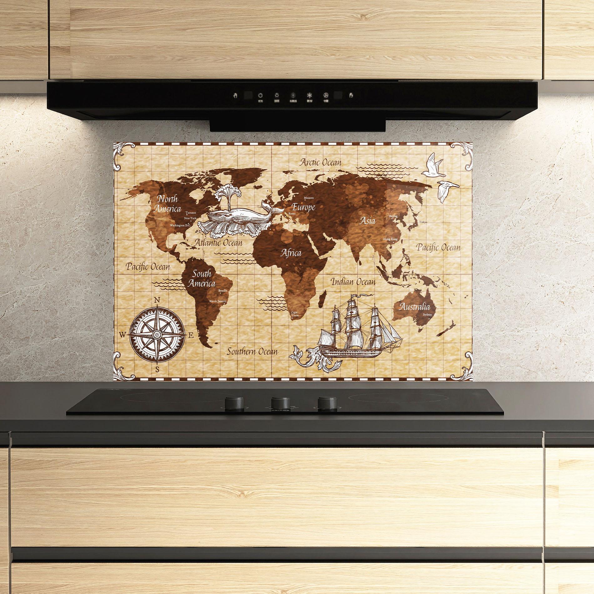 Panou Sticla Bucatarie Pirate World Map mockup 3