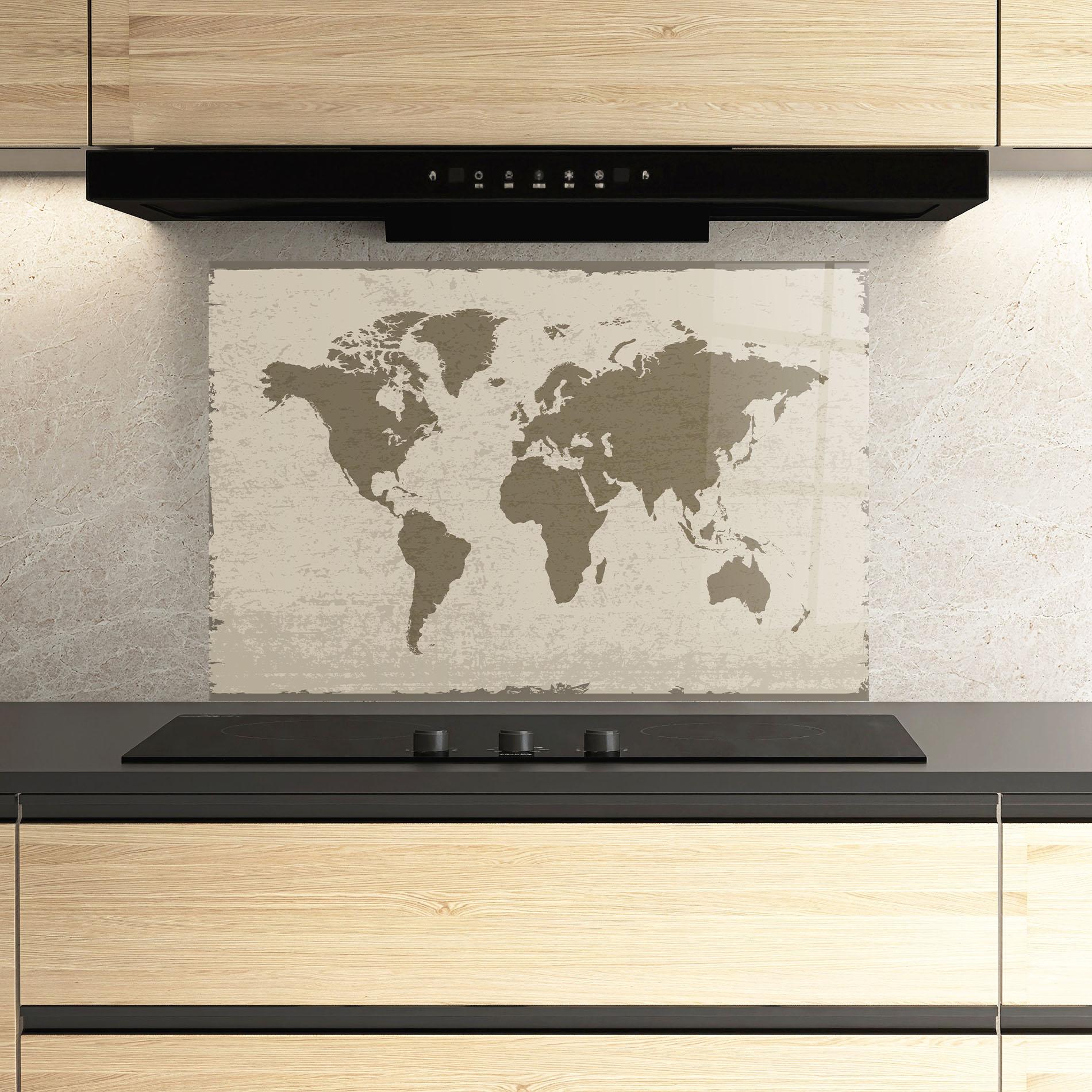 Panou Sticla Bucatarie World Brown Map mockup 3