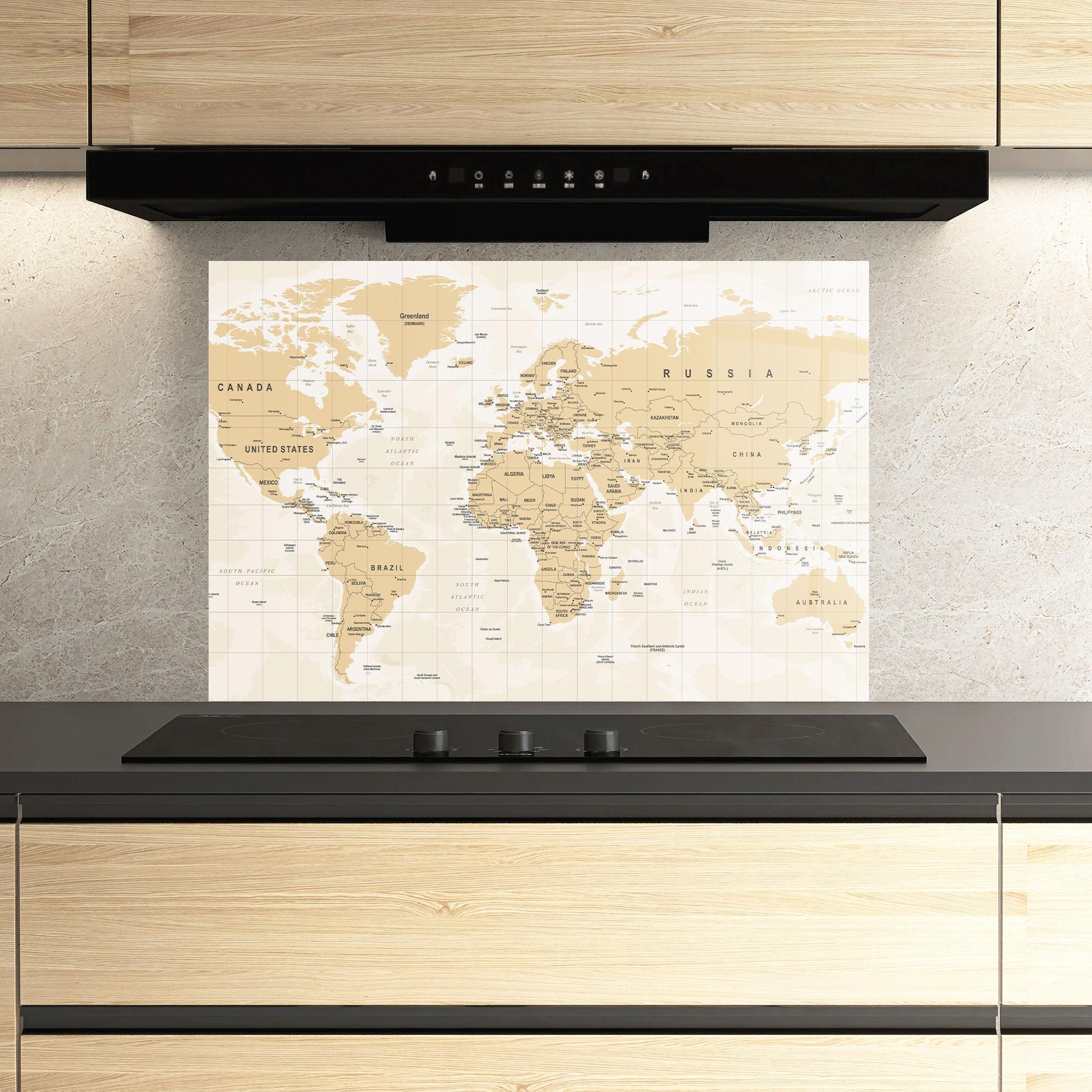 Panou Sticla Bucatarie World Old Map mockup 3