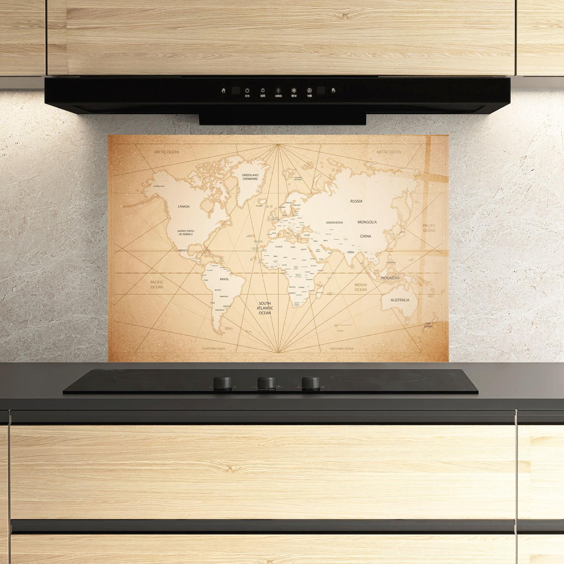 Panou Sticla Bucatarie World Vintage Map mockup 3