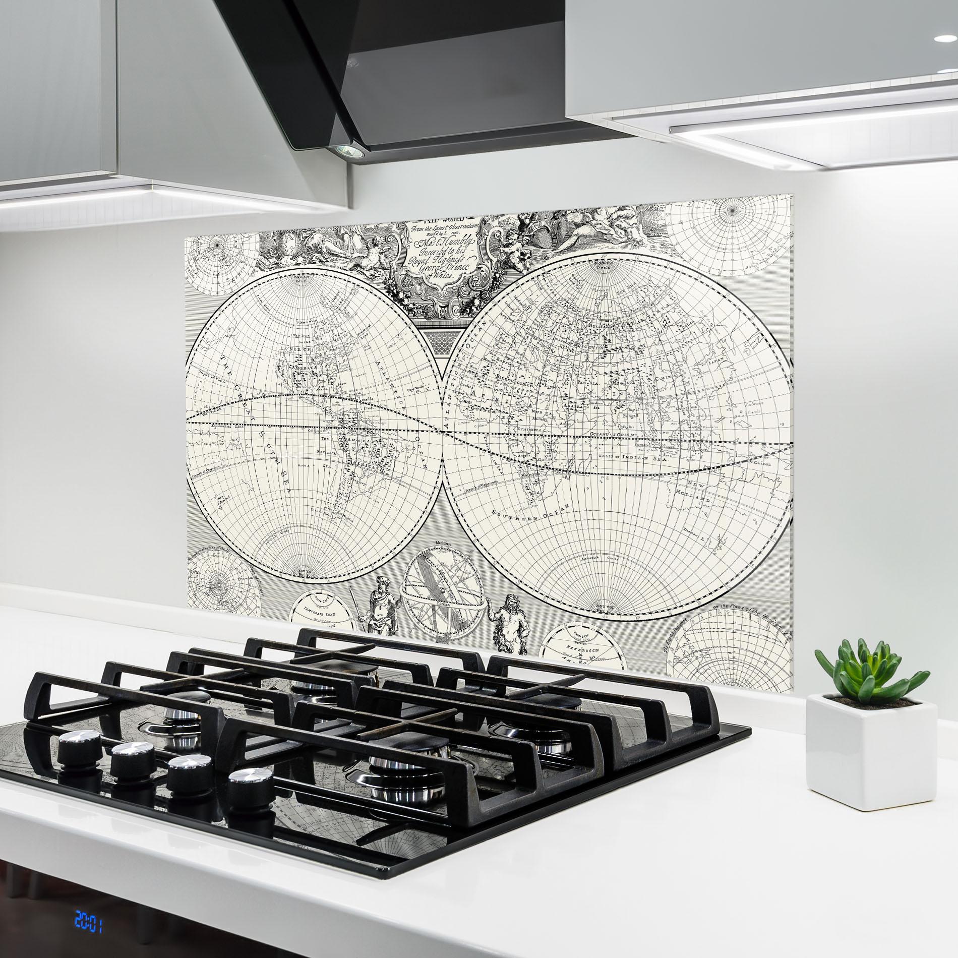 Panou Sticla Bucatarie Black White Map mockup 6