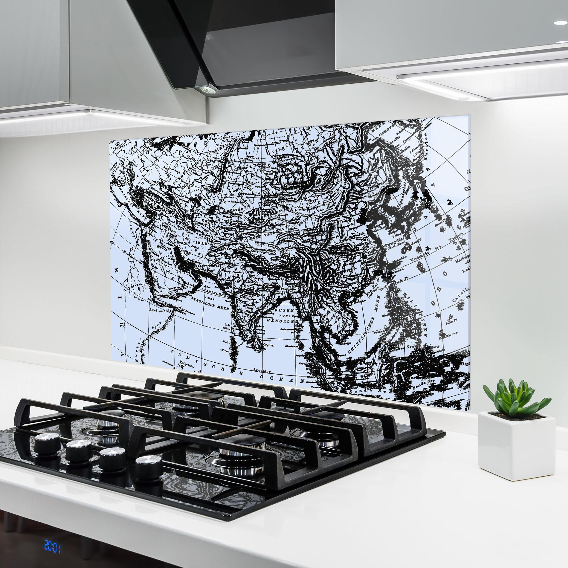 Panou Sticla Bucatarie Blue Old Map mockup 6