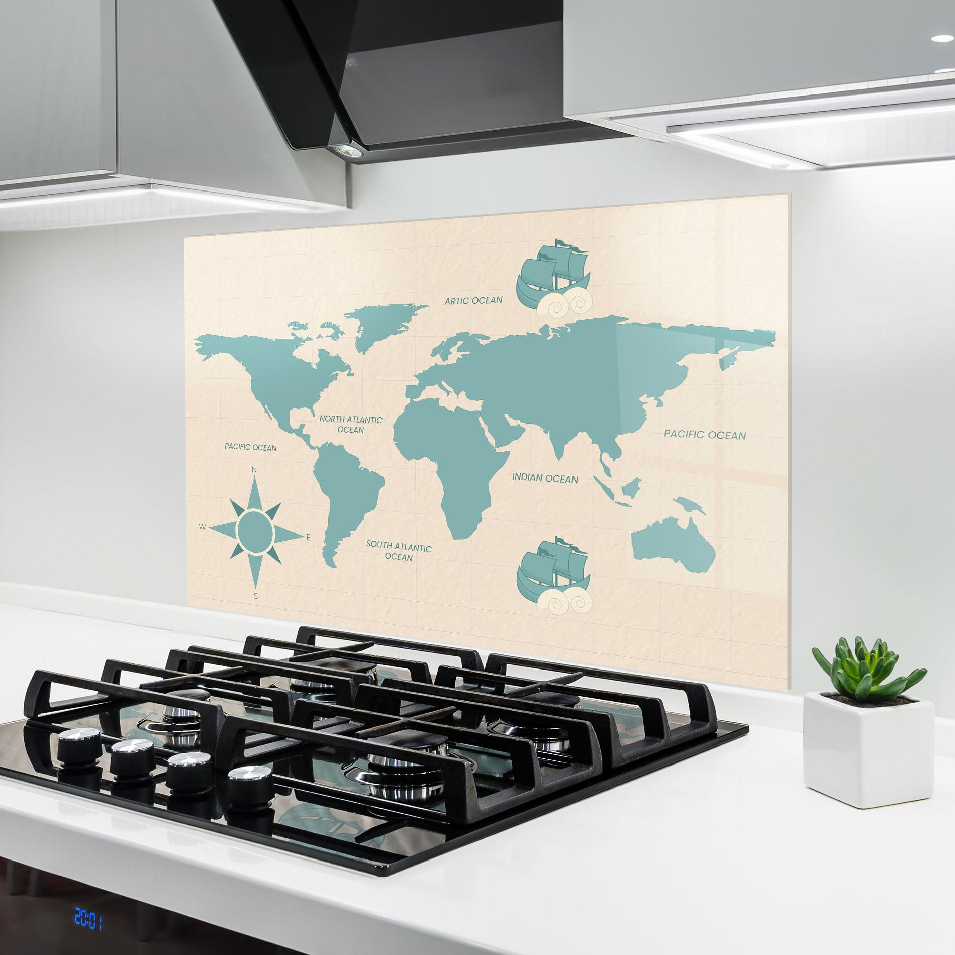 Panou Sticla Bucatarie Cream Blue Map mockup 6