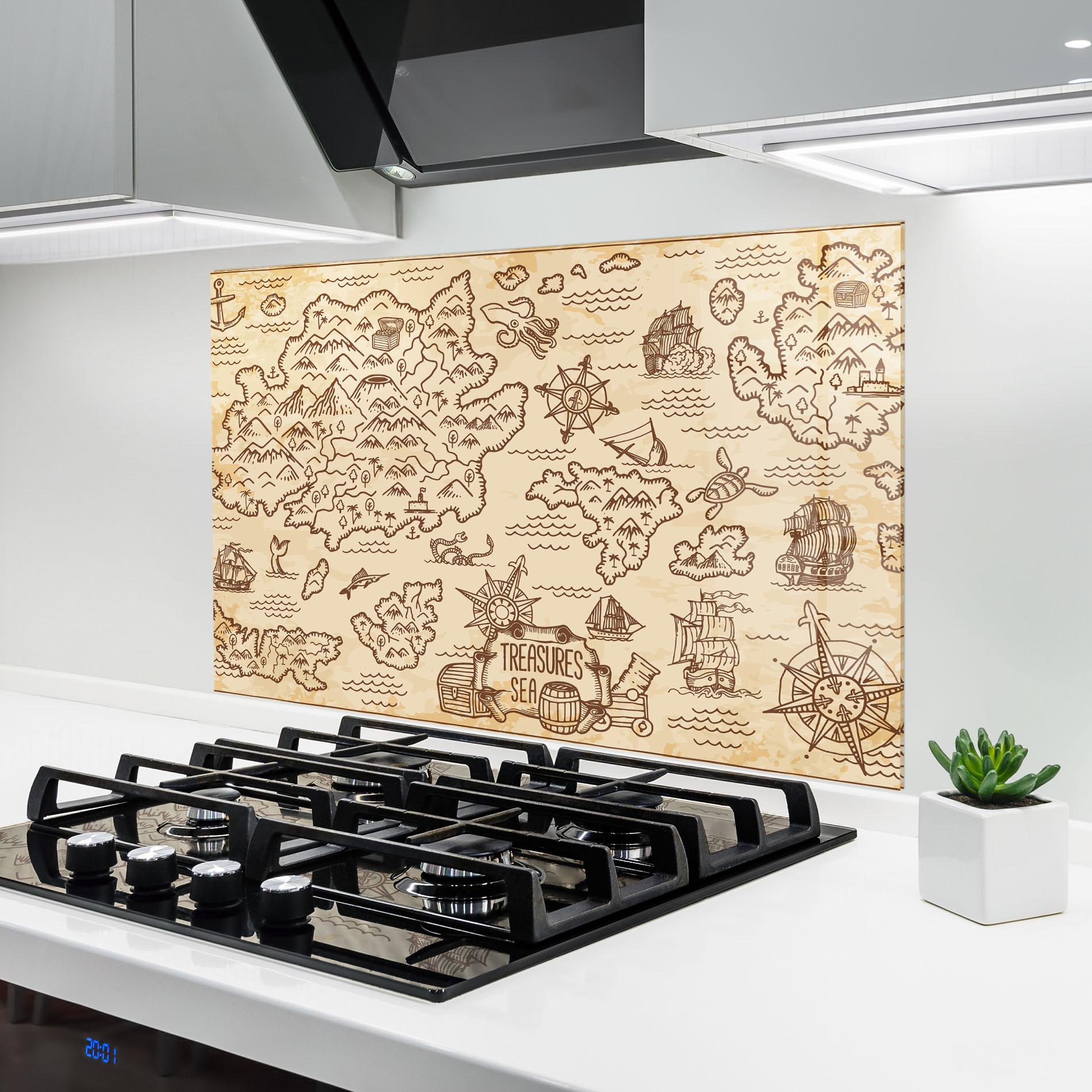 Panou Sticla Bucatarie Cream Coffee Map mockup 6