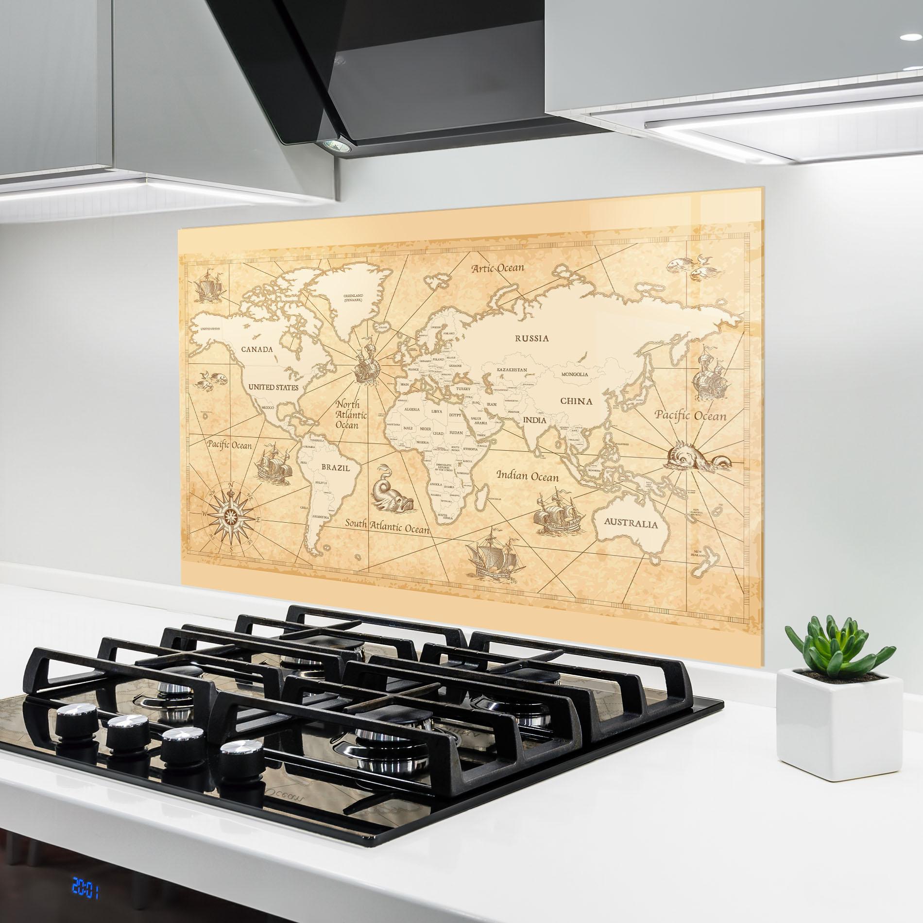 Panou Sticla Bucatarie Cream Old Map mockup 6