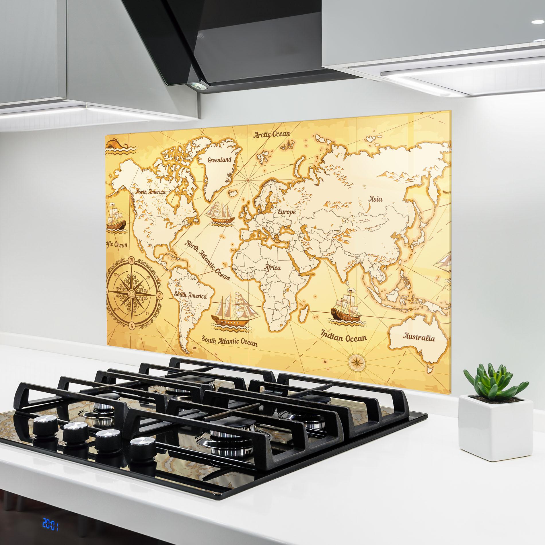 Panou Sticla Bucatarie Gold Vintage Map mockup 6