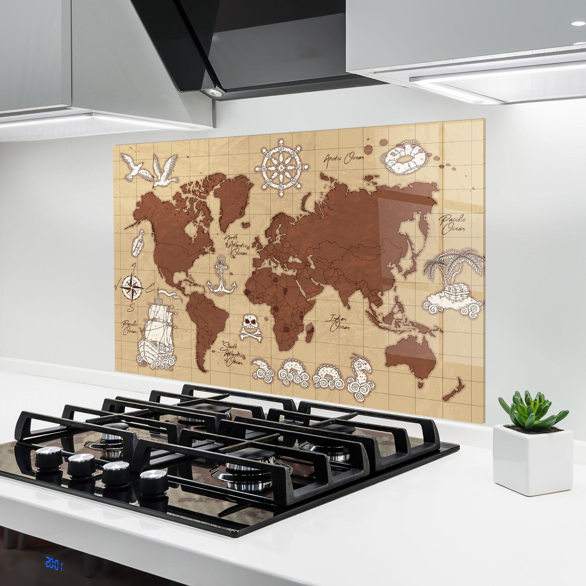 Panou Sticla Bucatarie Old Pirate Map mockup 6
