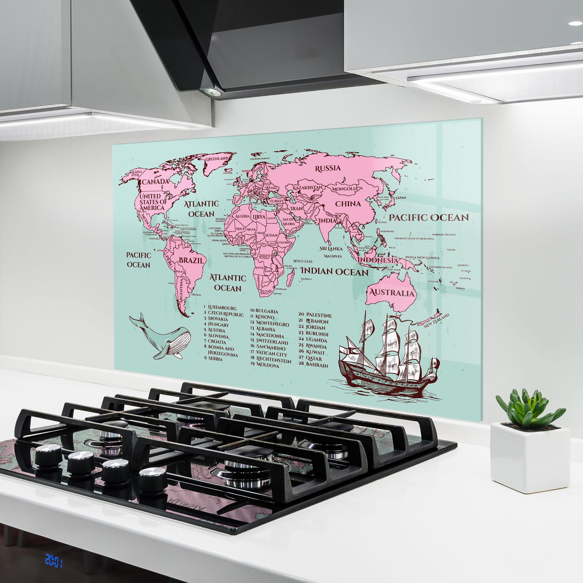 Panou Sticla Bucatarie Pink Pirate Map mockup 6