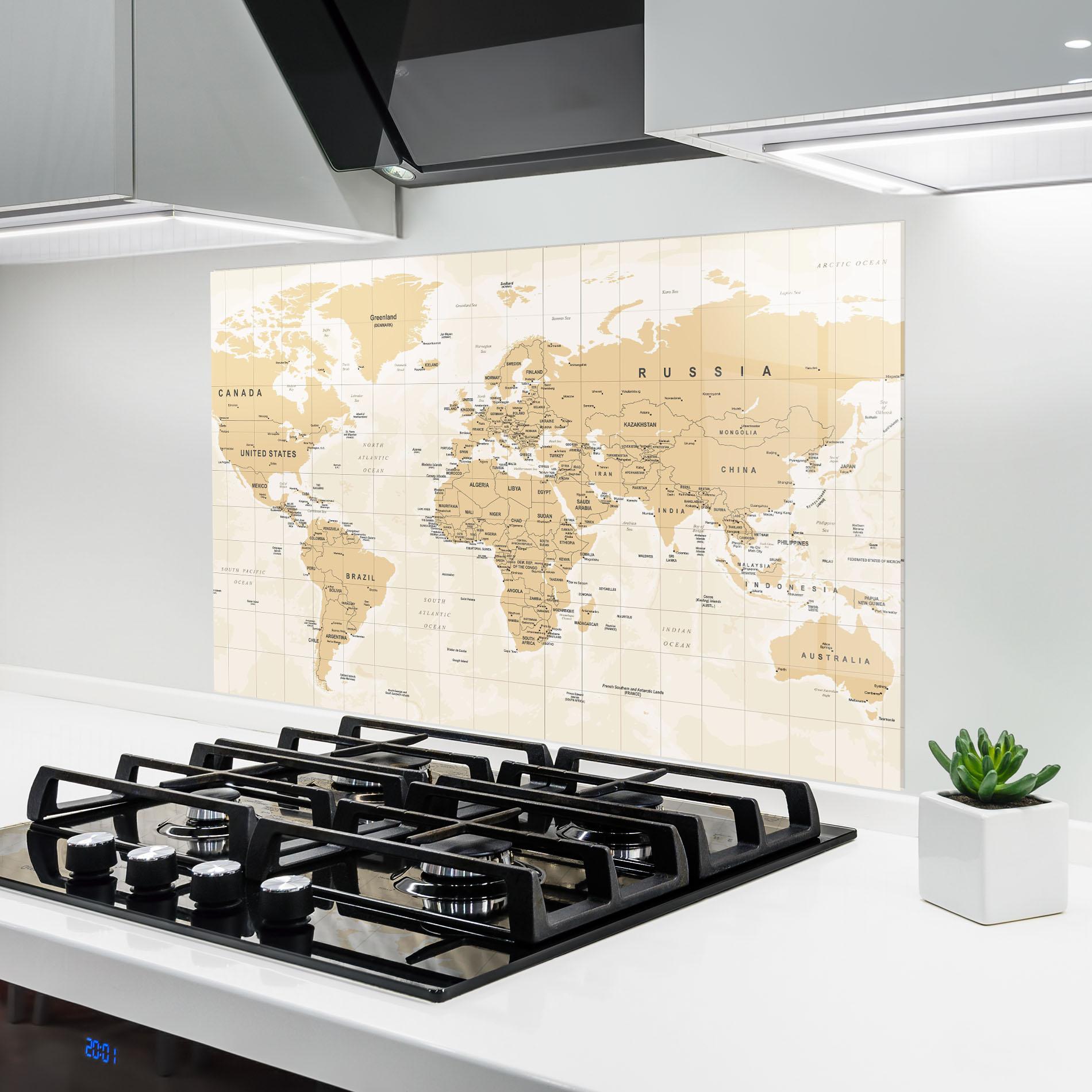 Panou Sticla Bucatarie World Old Map mockup 6