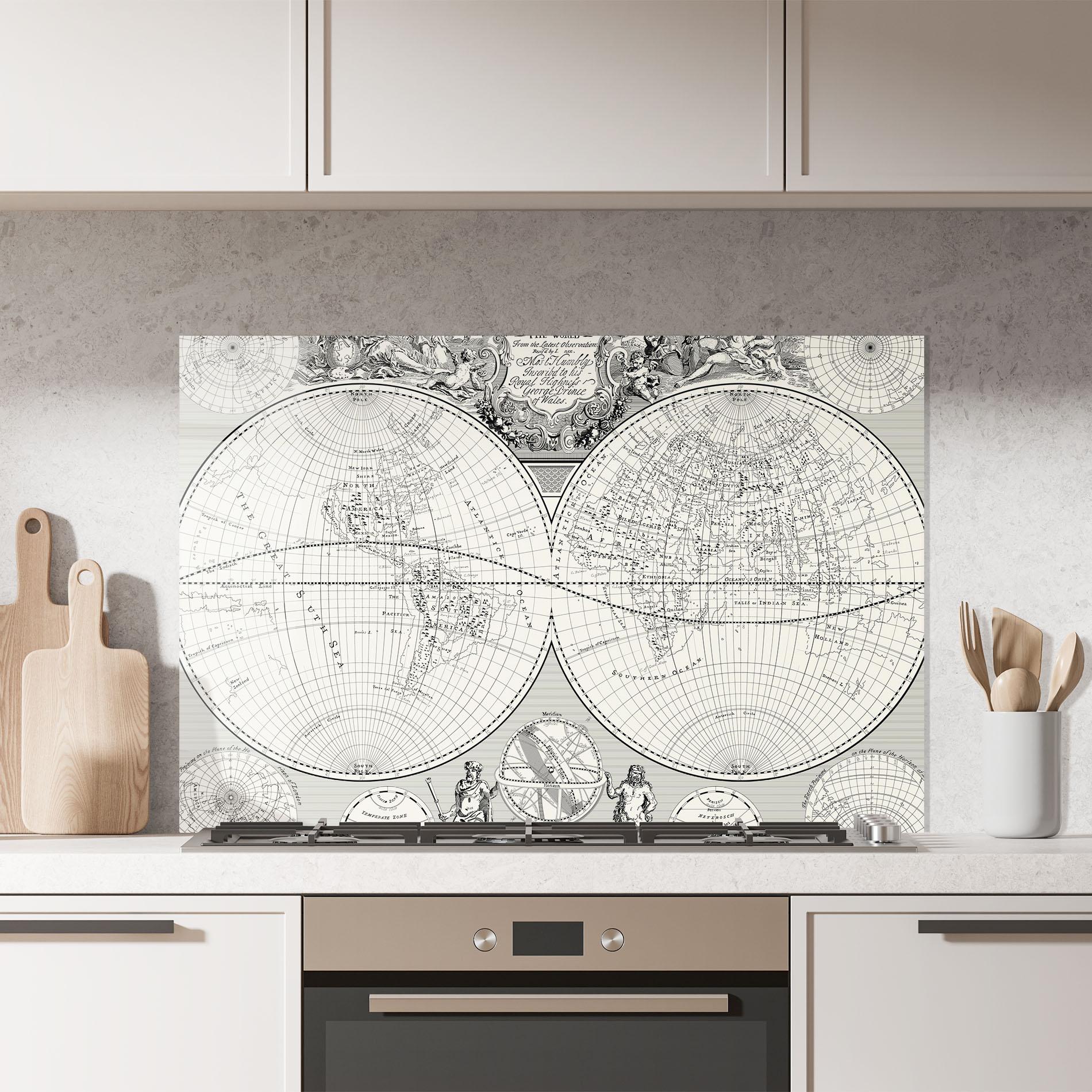 Panou Sticla Bucatarie Black White Map mockup 7