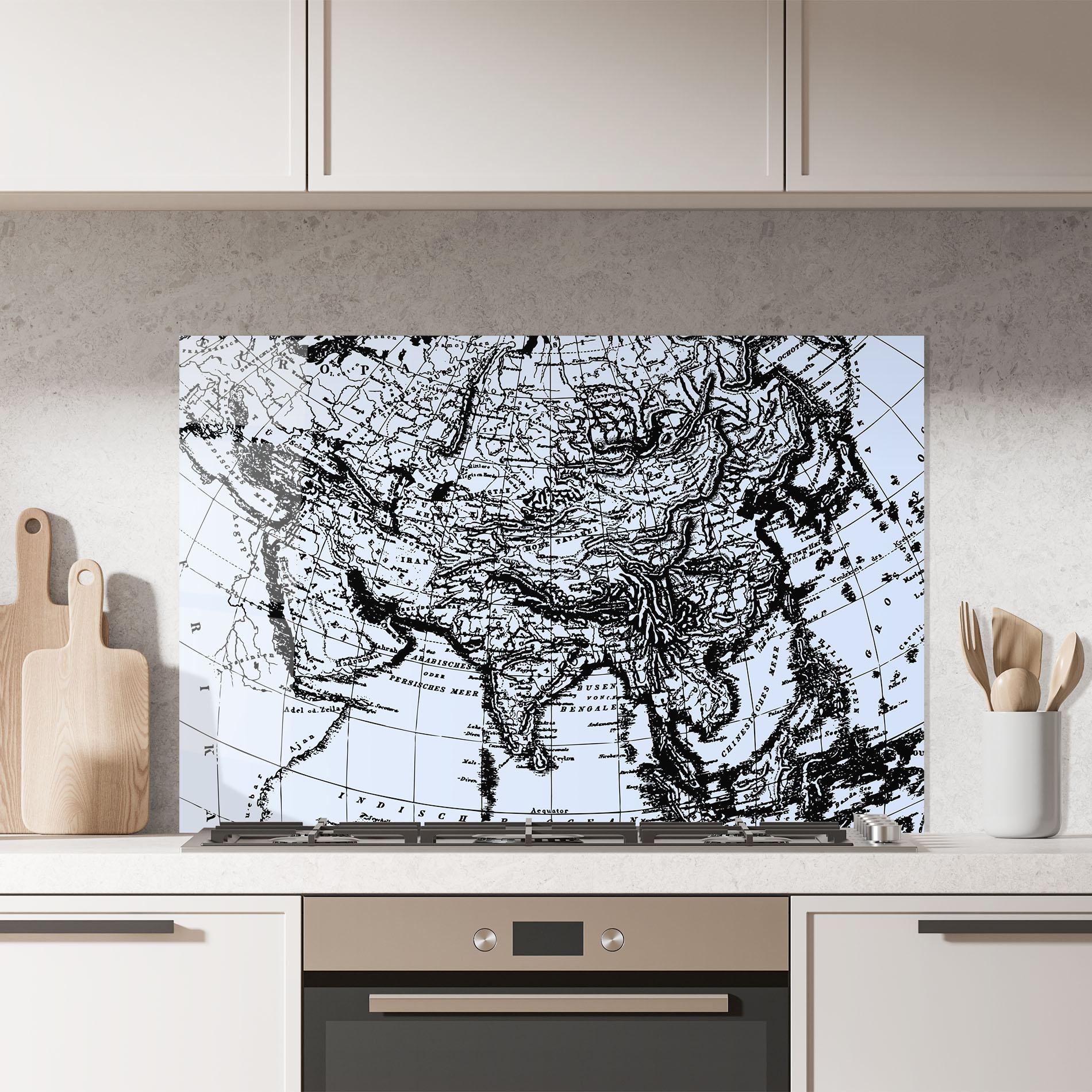 Panou Sticla Bucatarie Blue Old Map mockup 7