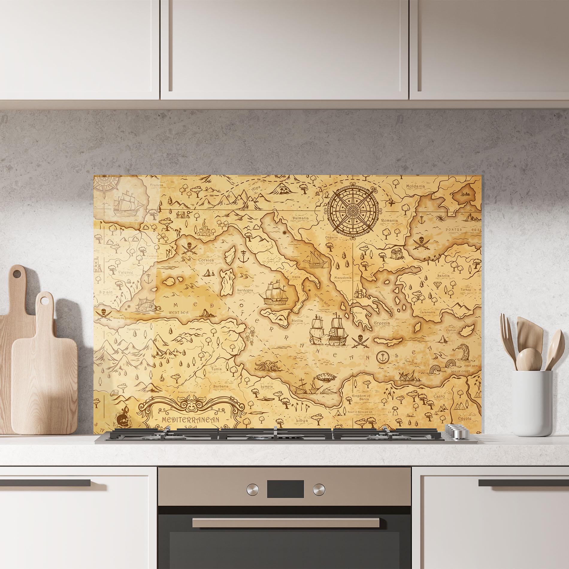 Panou Sticla Bucatarie Cream Brown Map mockup 7