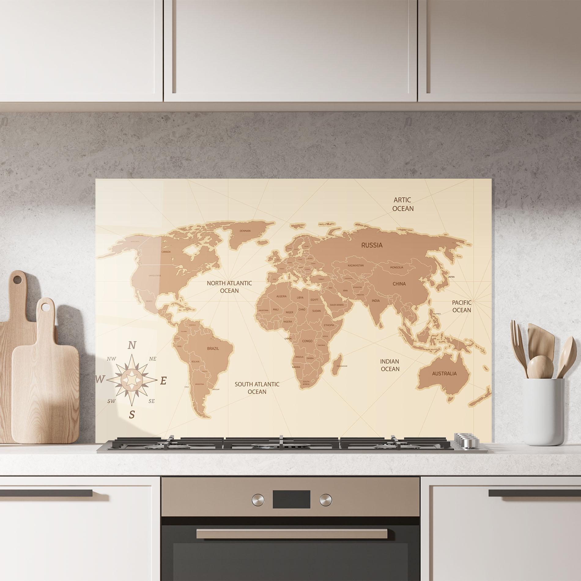 Panou Sticla Bucatarie Cream Map Vintage mockup 7