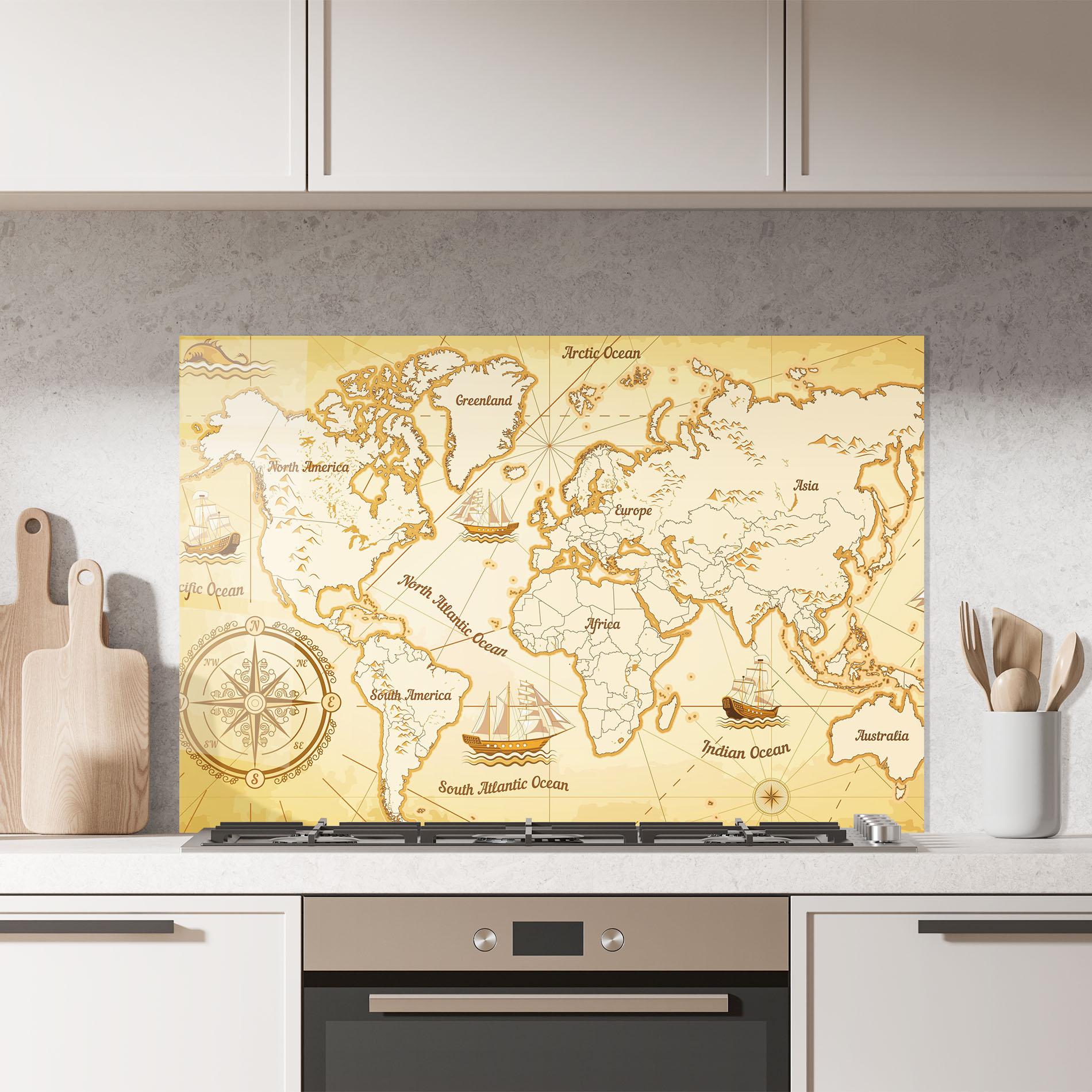 Panou Sticla Bucatarie Gold Old Map mockup 7