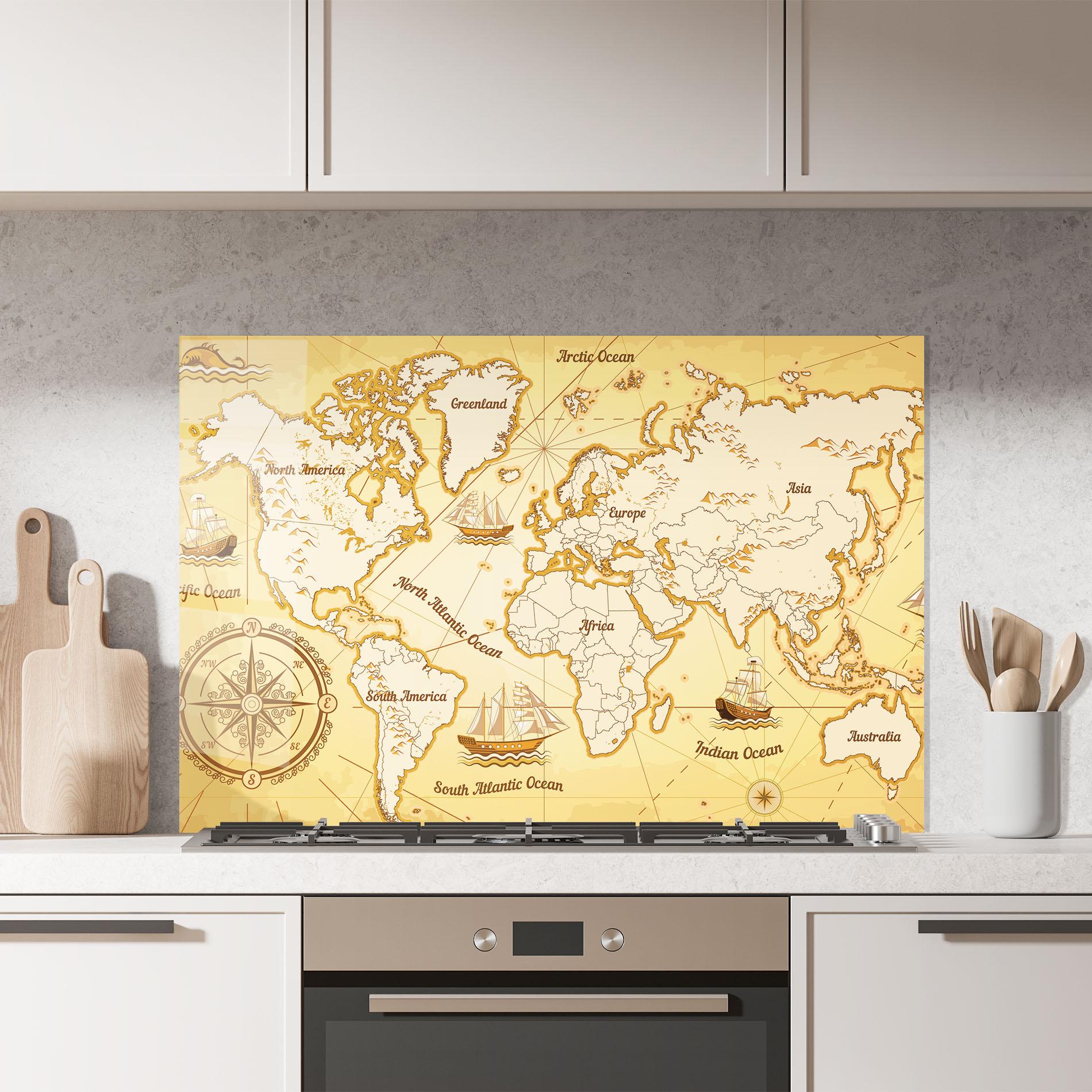 Panou Sticla Bucatarie Gold Vintage Map mockup 7