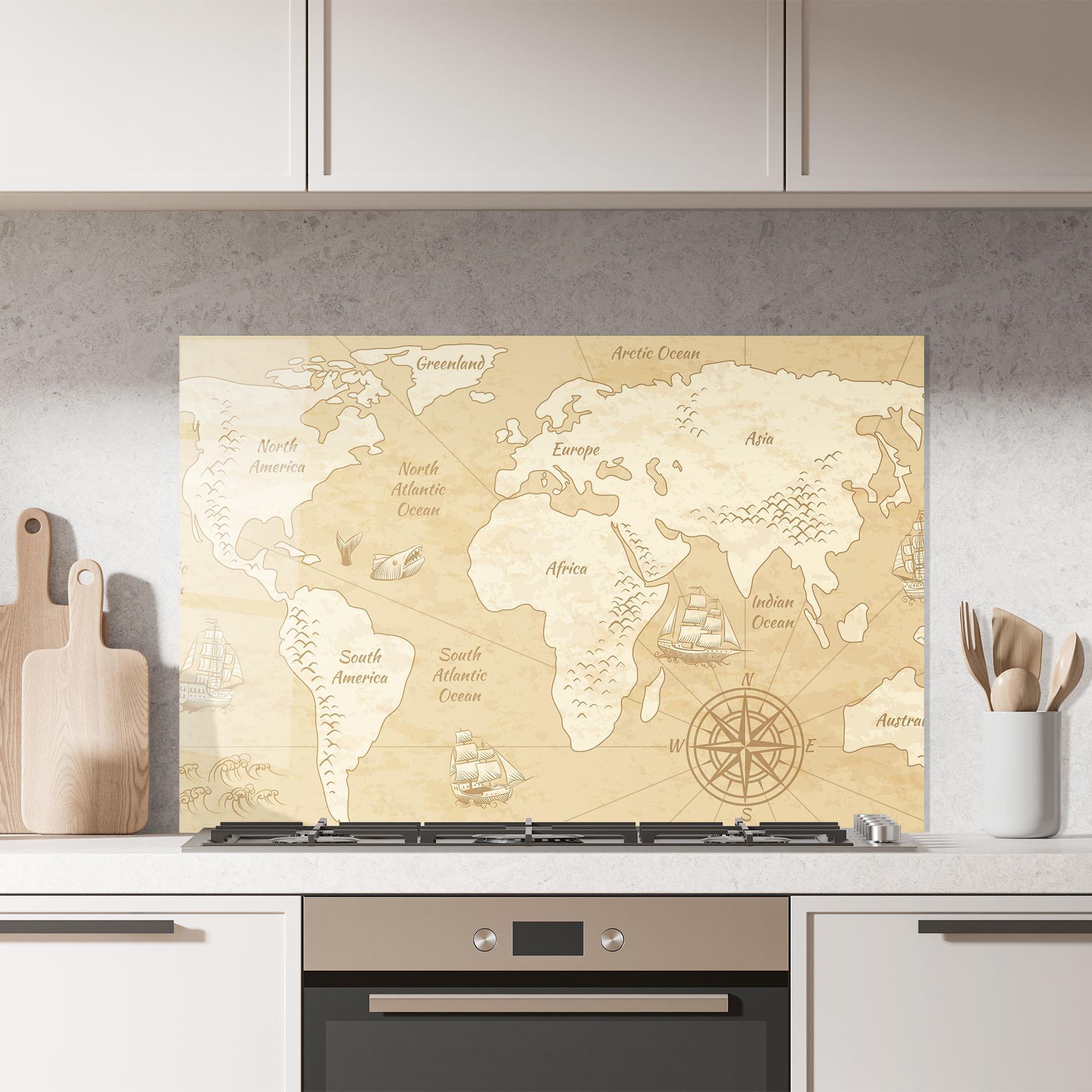 Panou Sticla Bucatarie Old Continents Map mockup 7