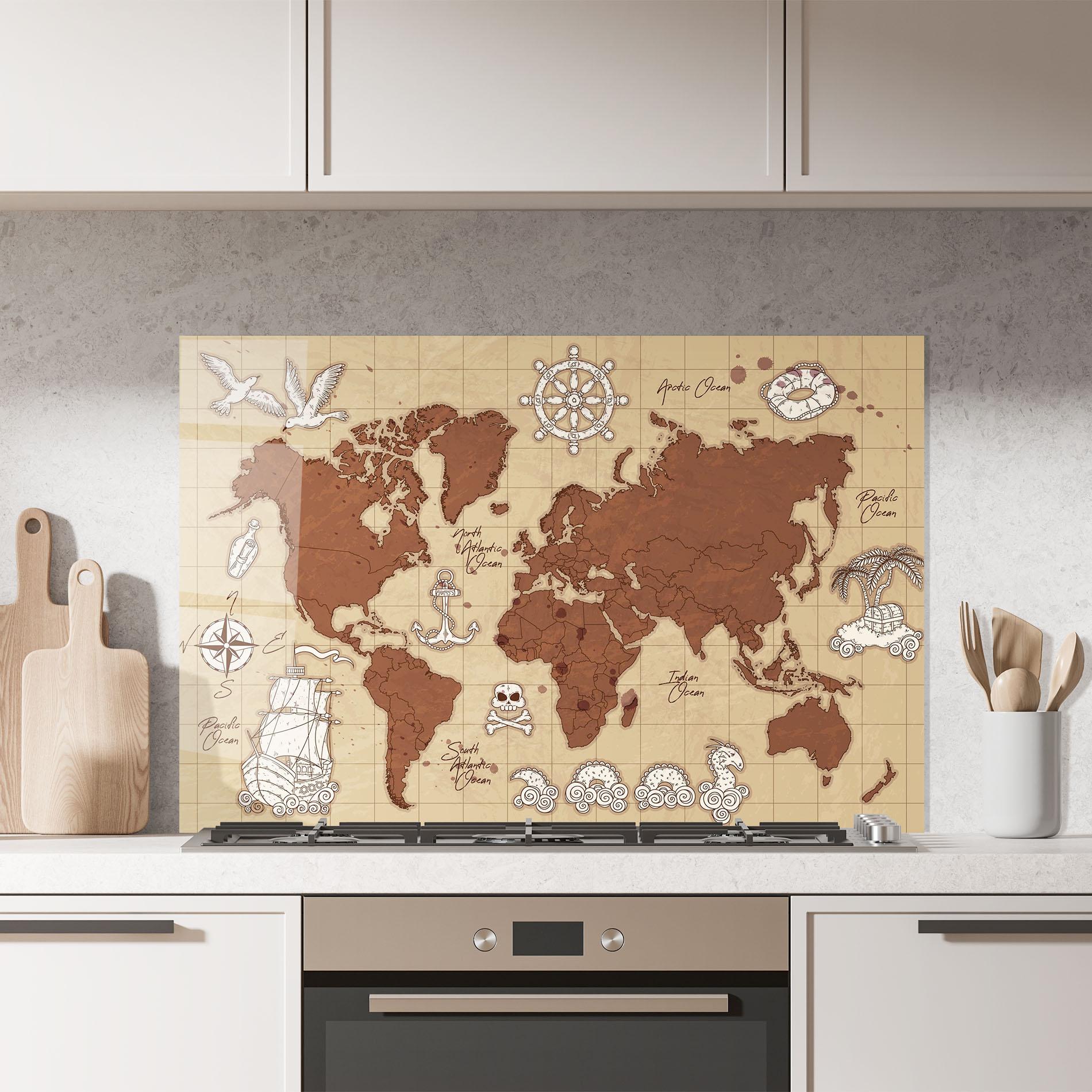 Panou Sticla Bucatarie Old Pirate Map mockup 7