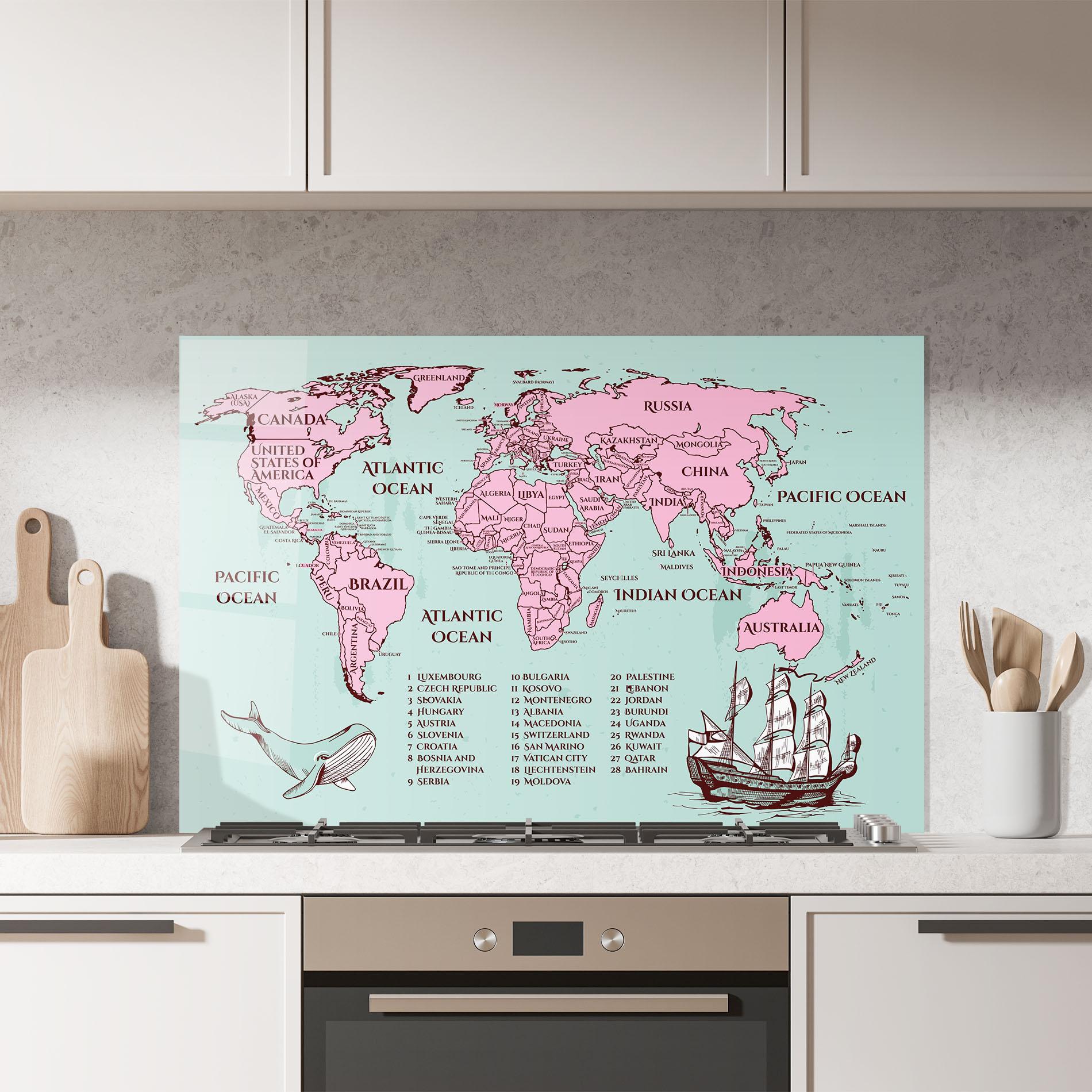 Panou Sticla Bucatarie Pink Pirate Map mockup 7