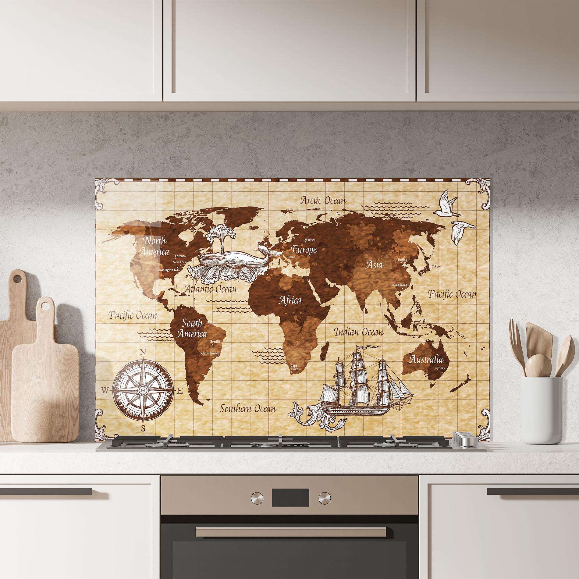 Panou Sticla Bucatarie Pirate World Map mockup 7