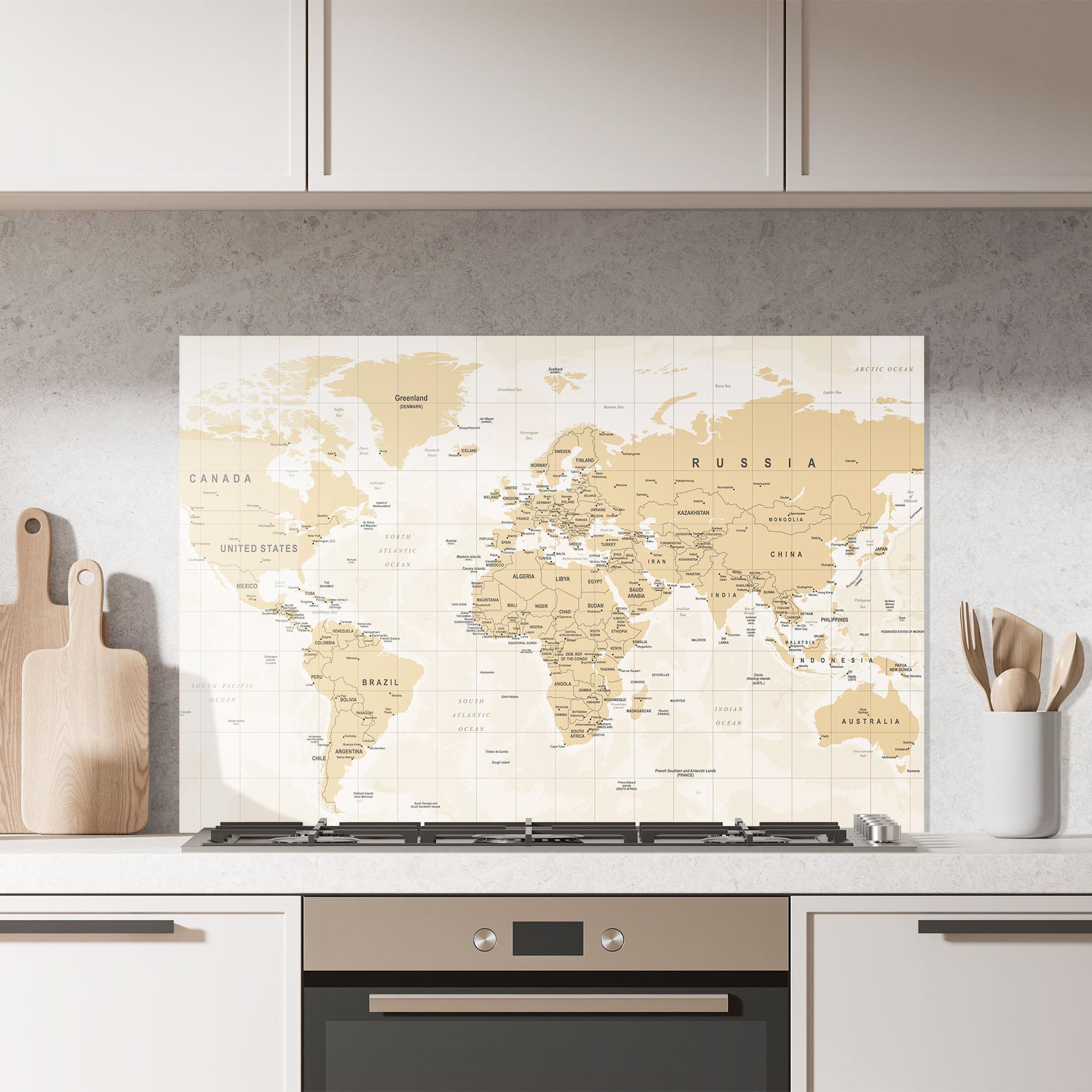 Panou Sticla Bucatarie World Old Map mockup 7