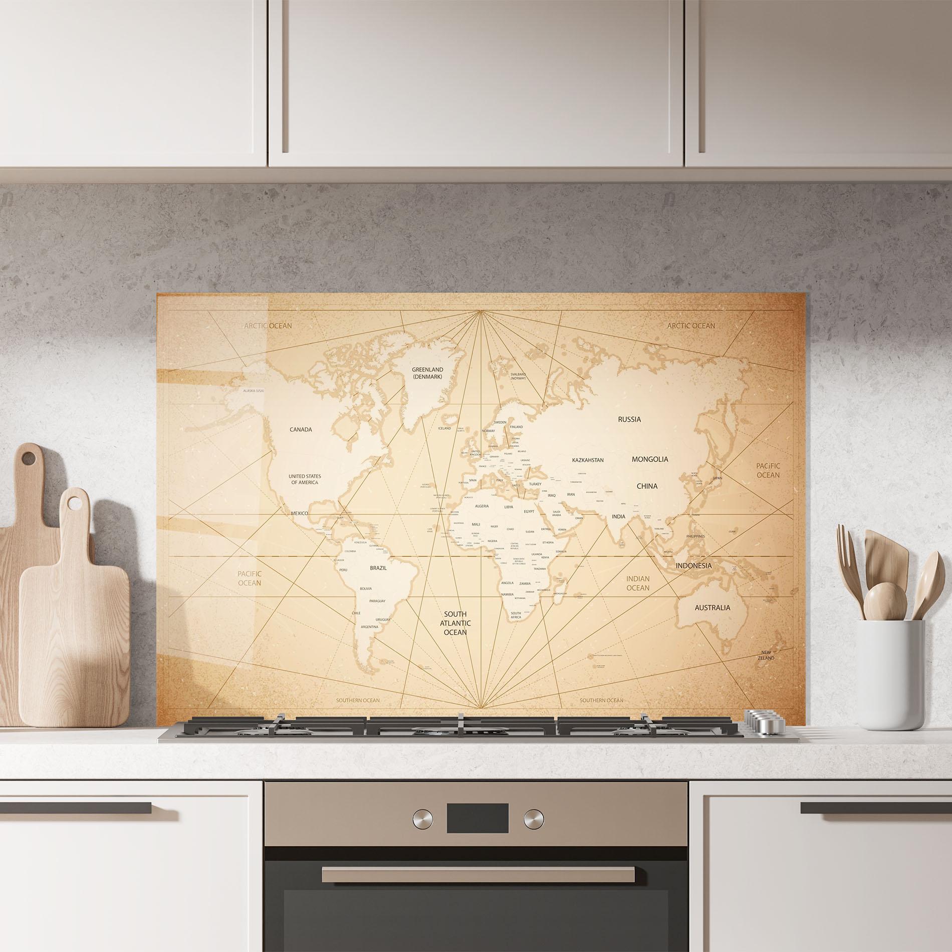Panou Sticla Bucatarie World Vintage Map mockup 7