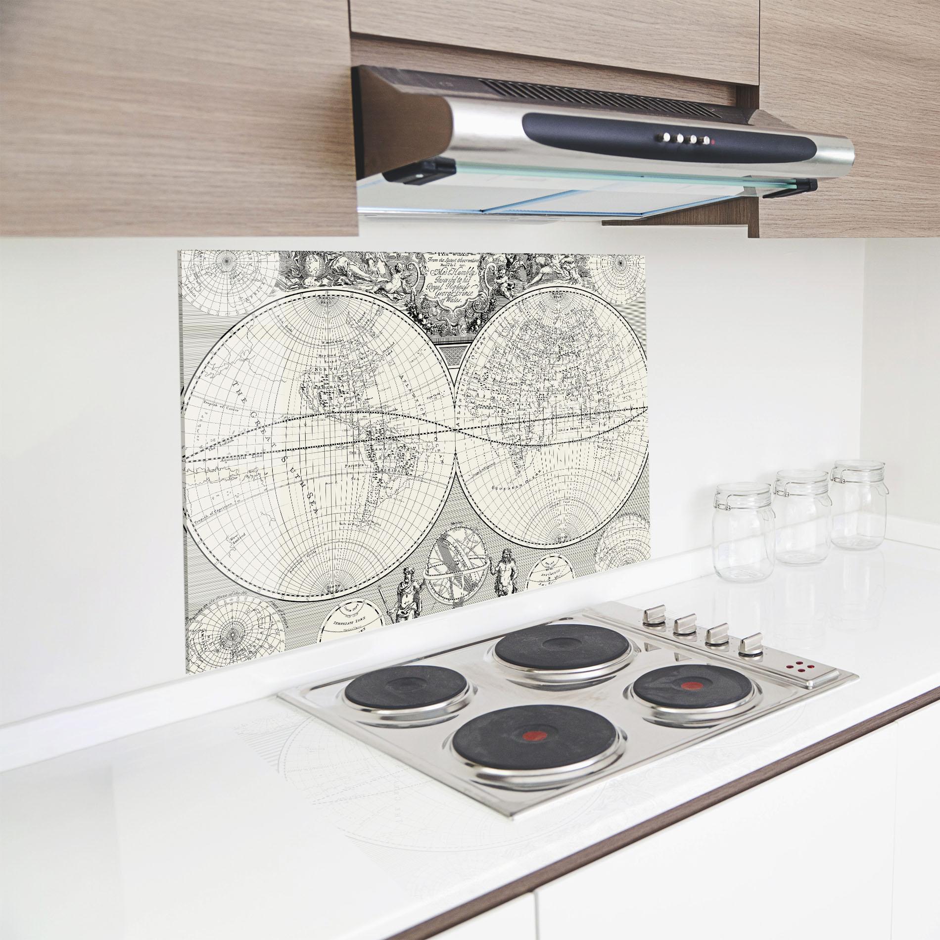 Panou Sticla Bucatarie Black White Map mockup 8