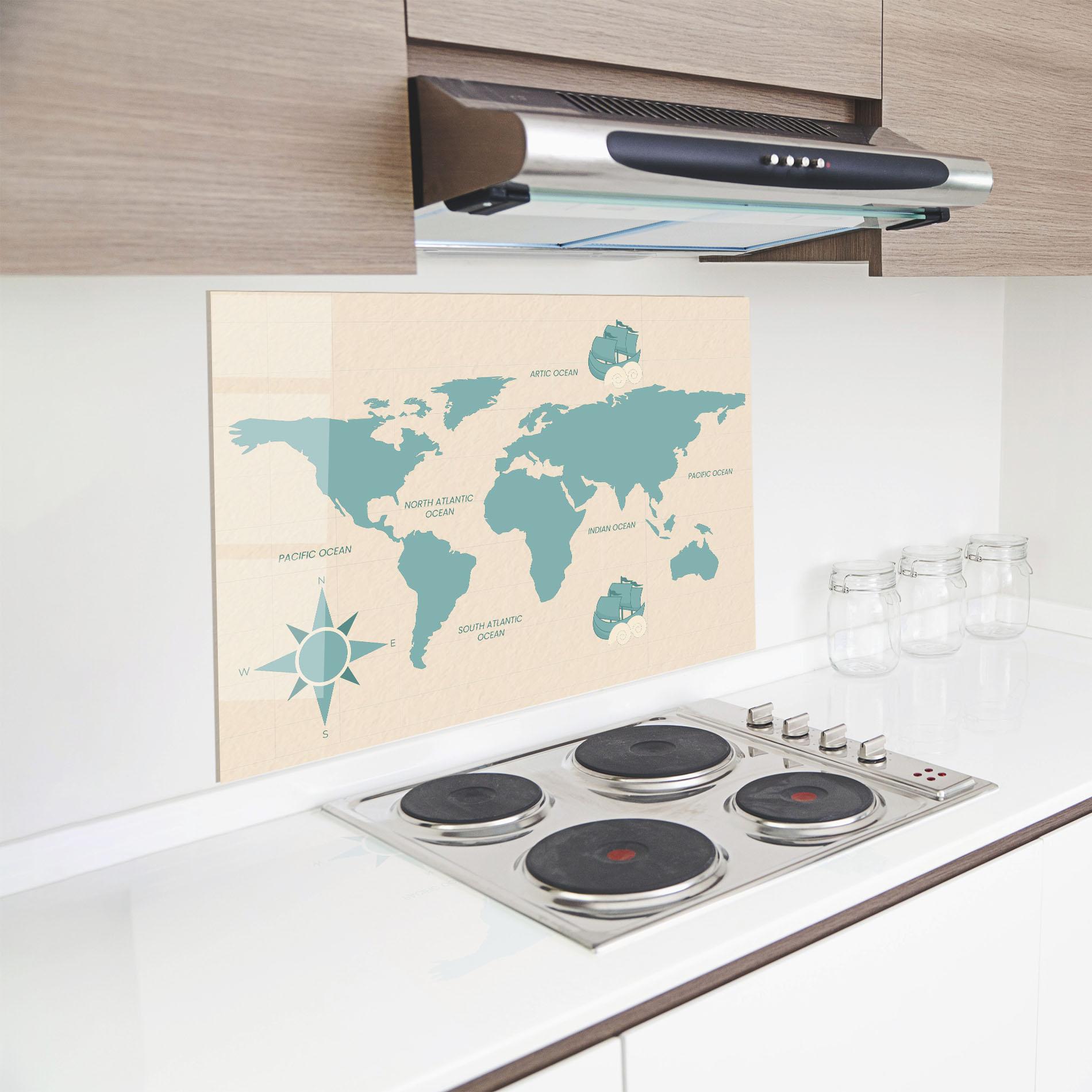 Panou Sticla Bucatarie Cream Blue Map mockup 8