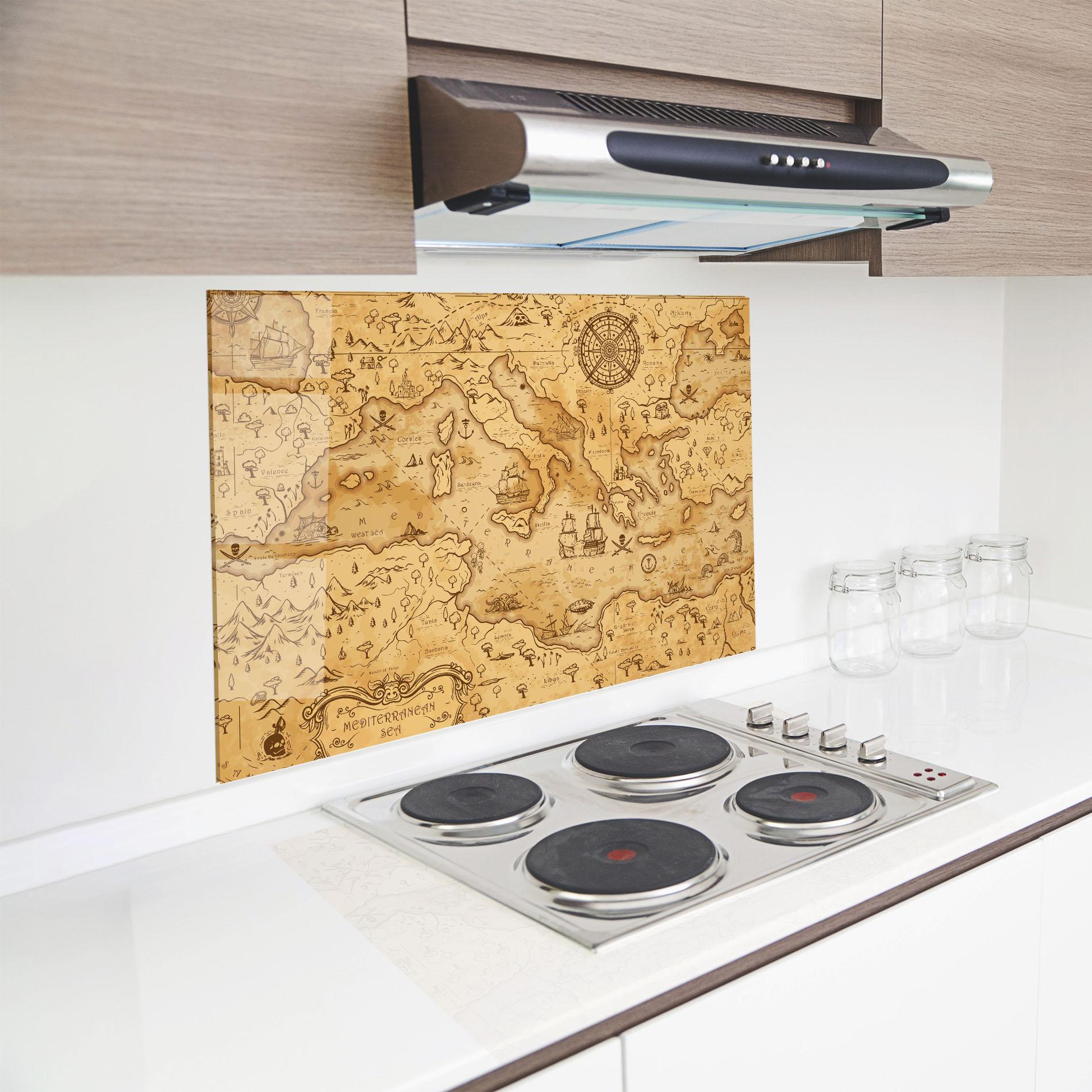 Panou Sticla Bucatarie Cream Brown Map mockup 8