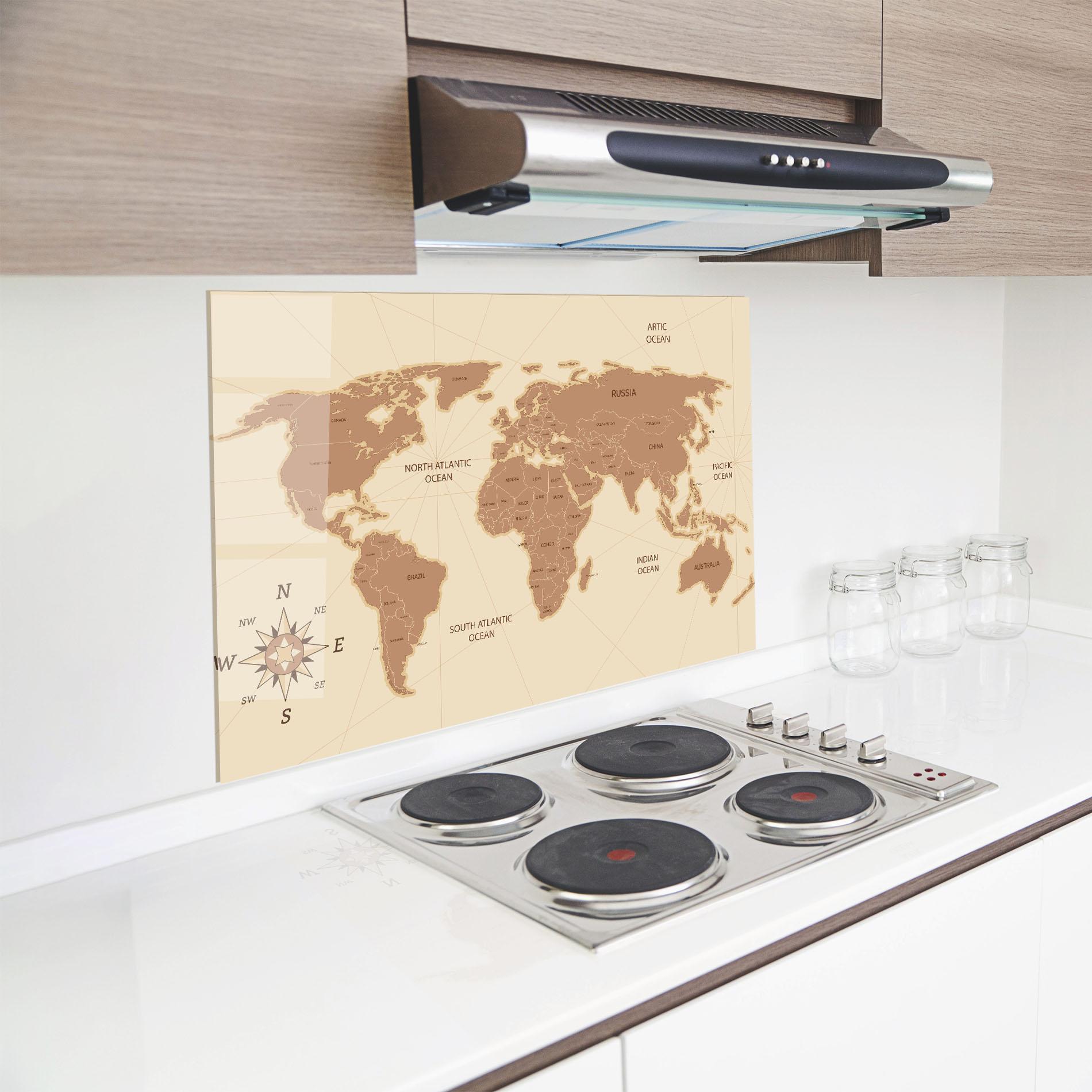 Panou Sticla Bucatarie Cream Map Vintage mockup 8