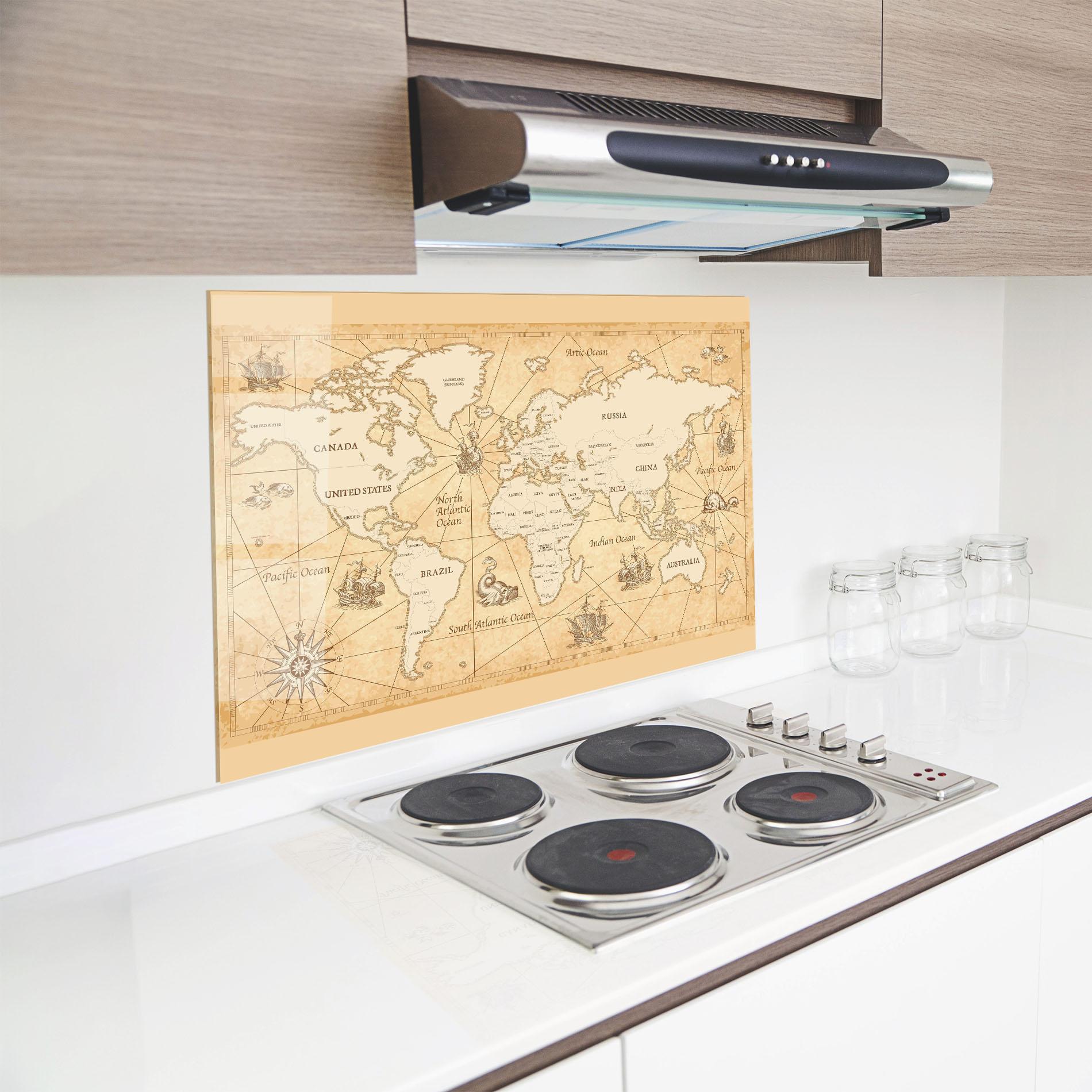 Panou Sticla Bucatarie Cream Old Map mockup 8