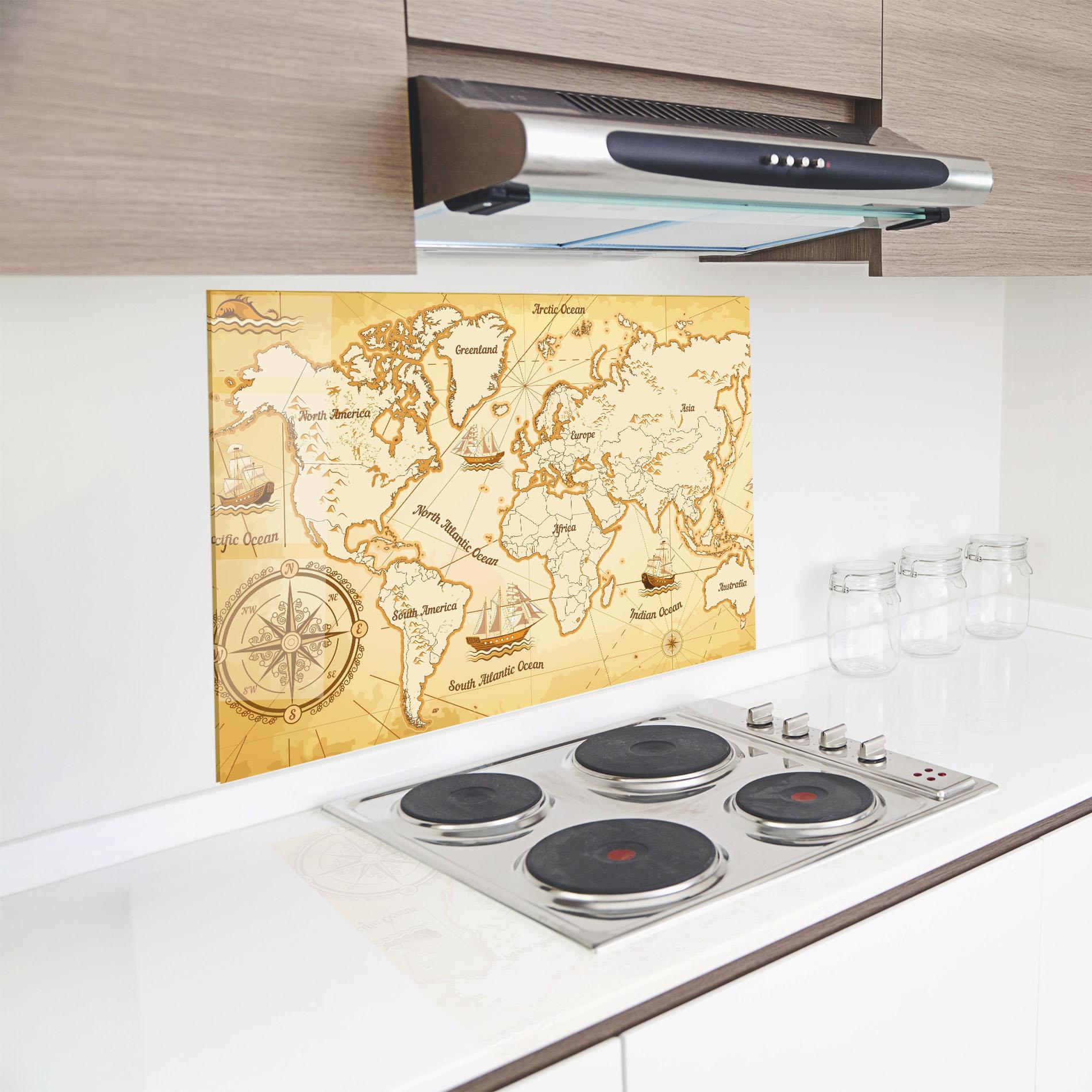 Panou Sticla Bucatarie Gold Old Map mockup 8