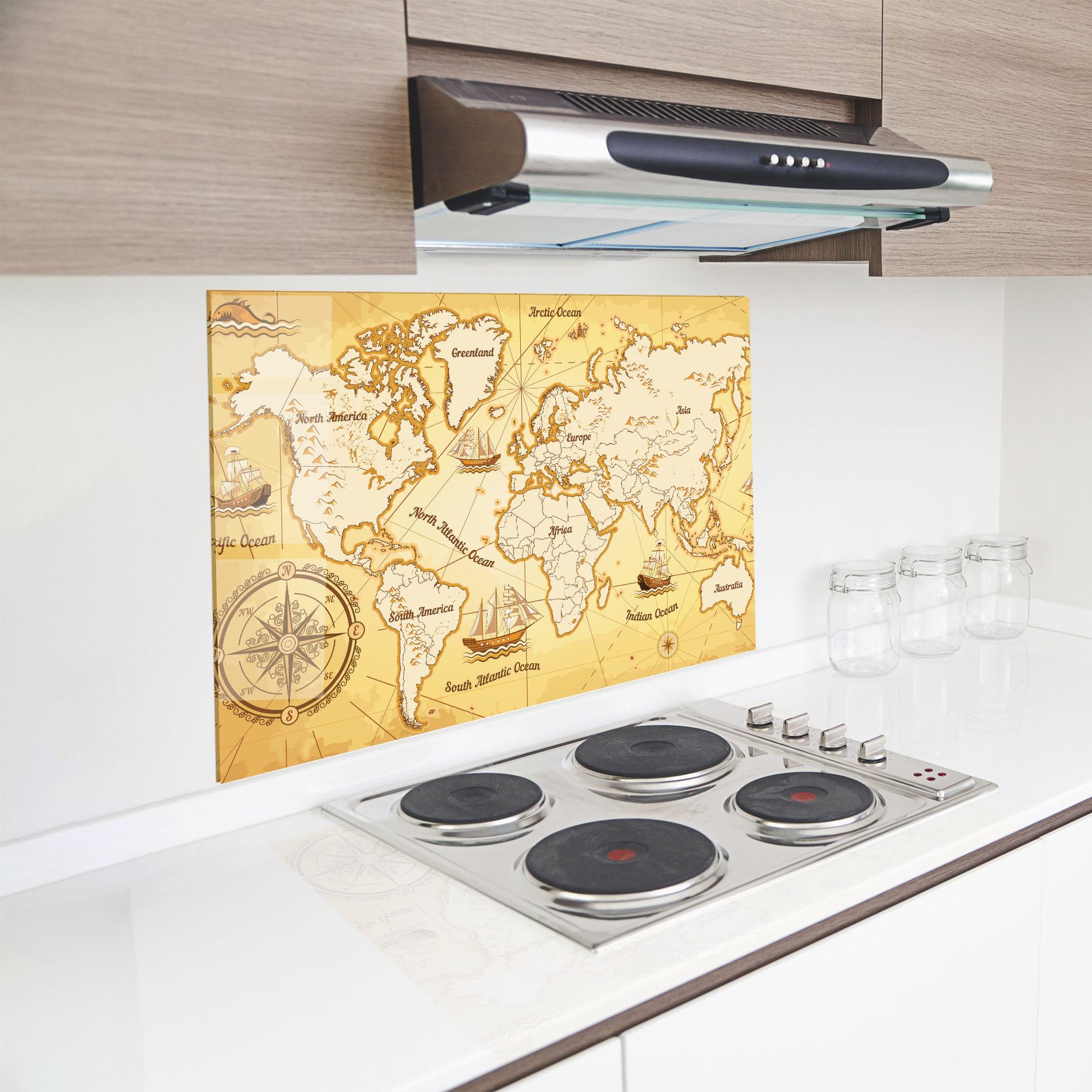 Panou Sticla Bucatarie Gold Vintage Map mockup 8