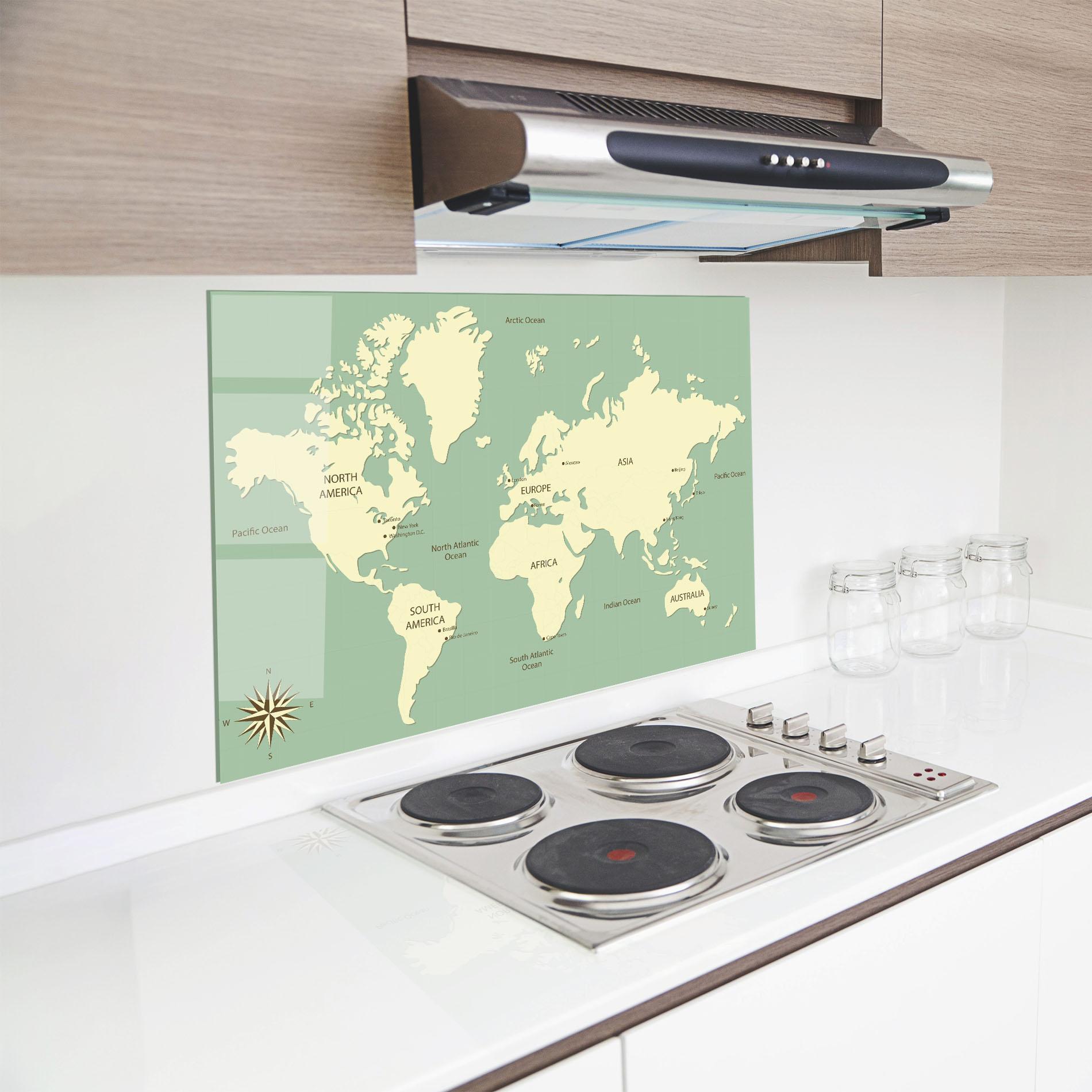 Panou Sticla Bucatarie Green Cream Map mockup 8