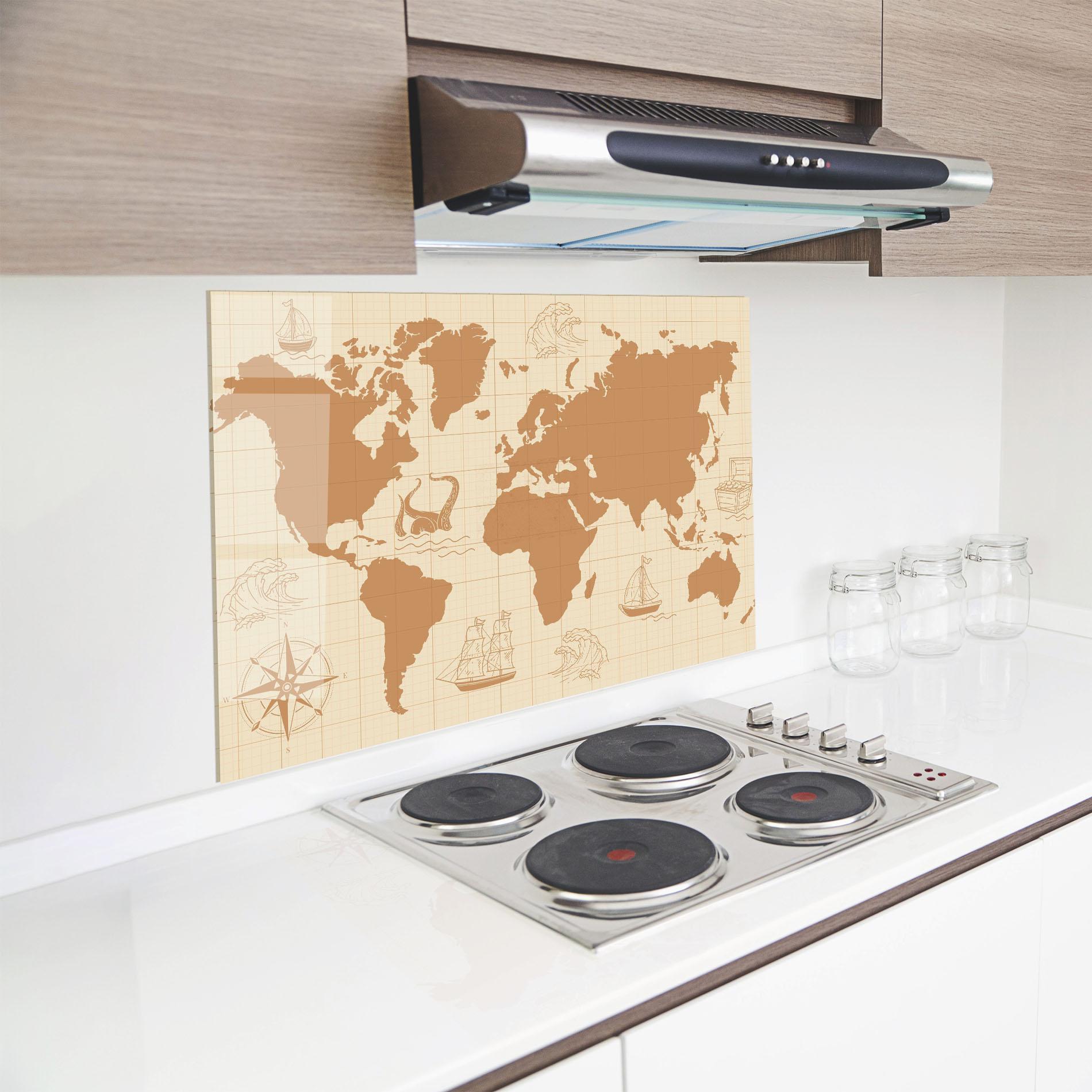 Panou Sticla Bucatarie Light Cream Map mockup 8