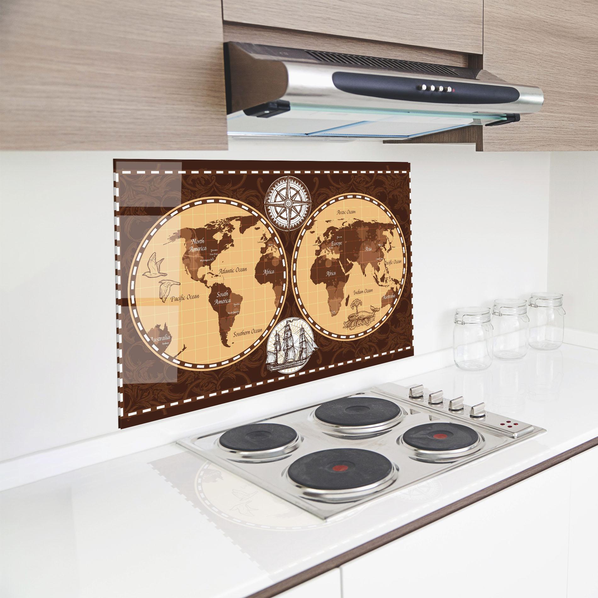 Panou Sticla Bucatarie Old Brown Map mockup 8