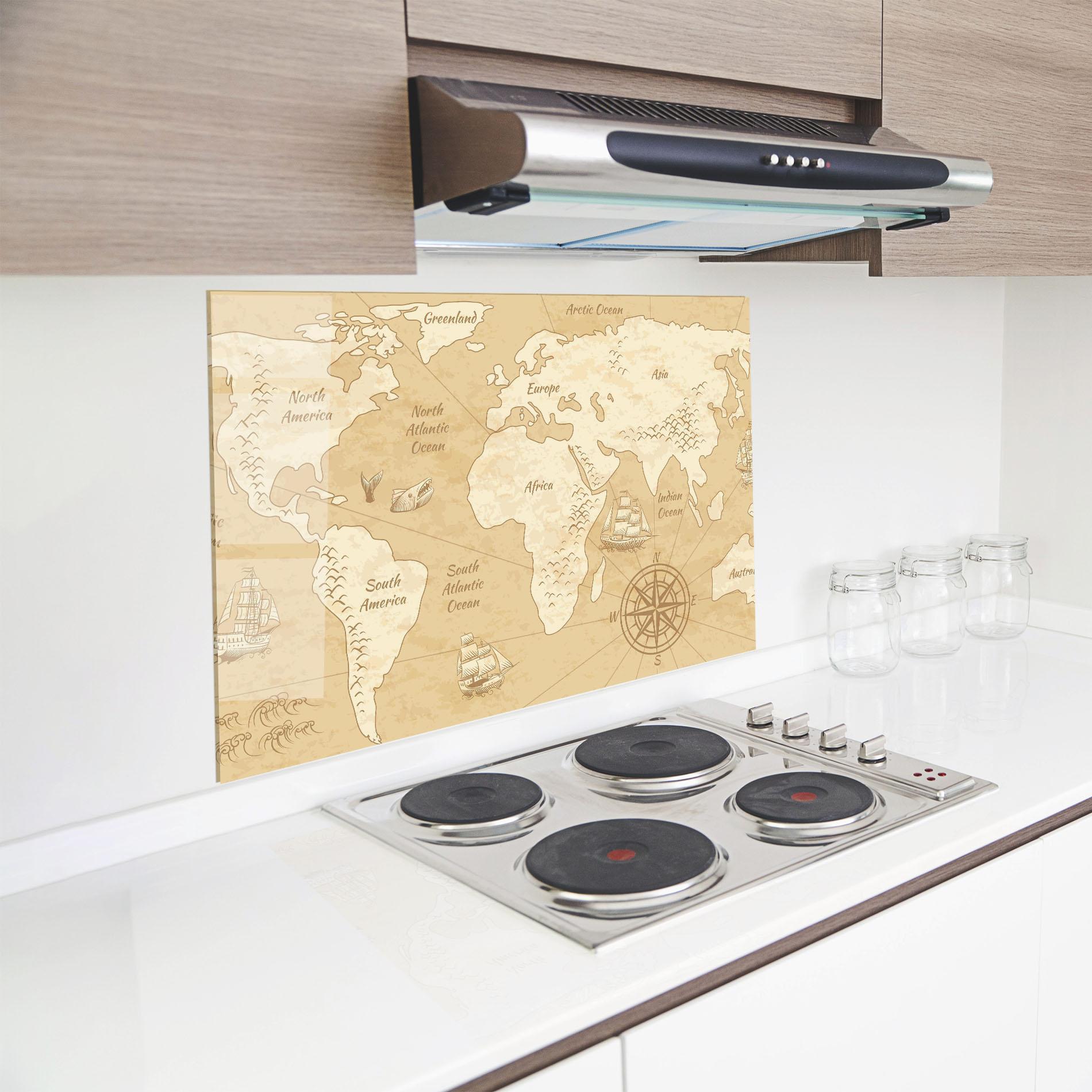 Panou Sticla Bucatarie Old Continents Map mockup 8