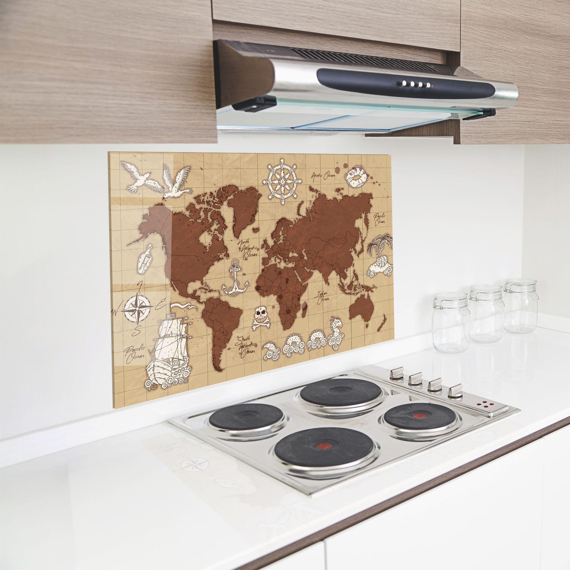 Panou Sticla Bucatarie Old Pirate Map mockup 8