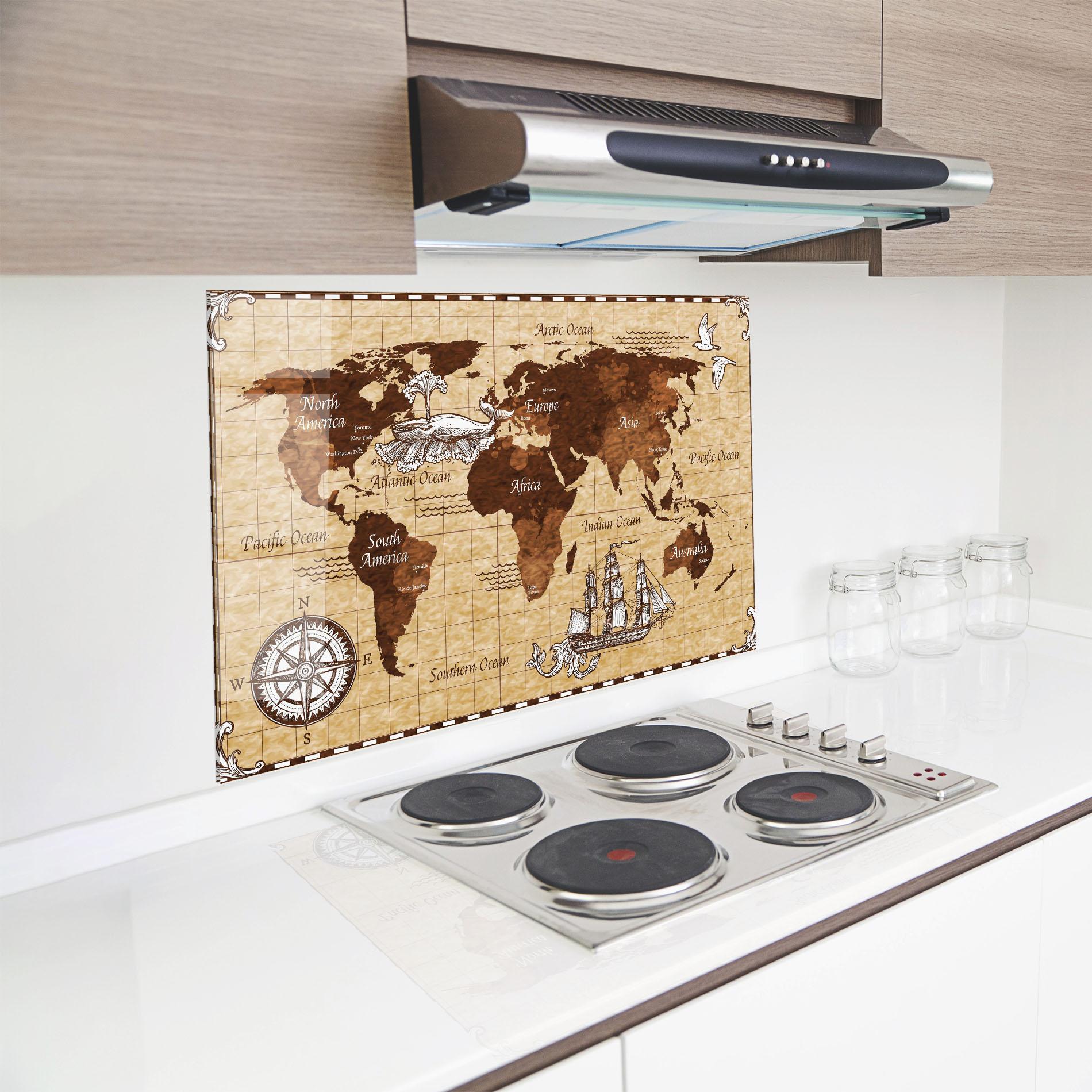 Panou Sticla Bucatarie Pirate World Map mockup 8