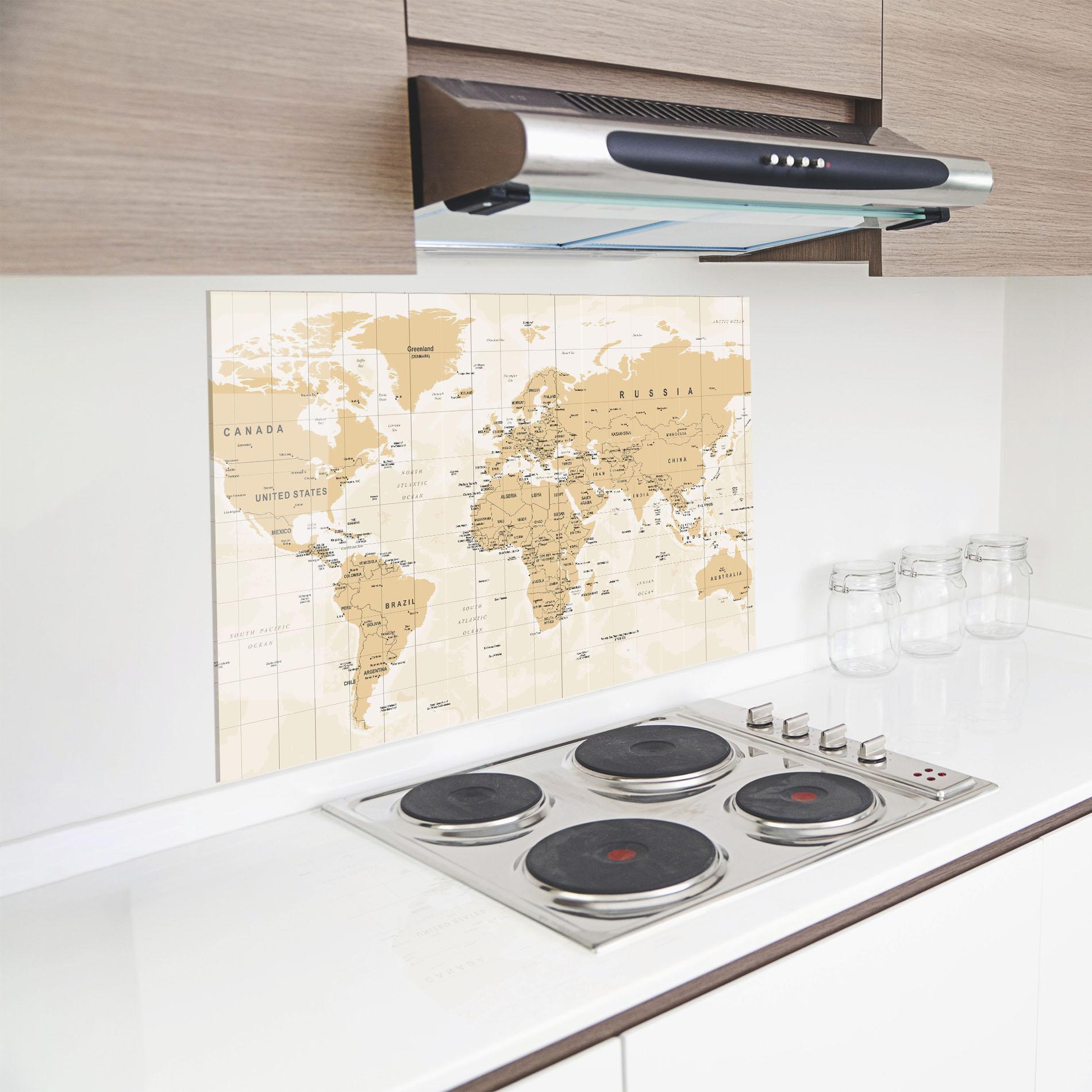 Panou Sticla Bucatarie World Old Map mockup 8