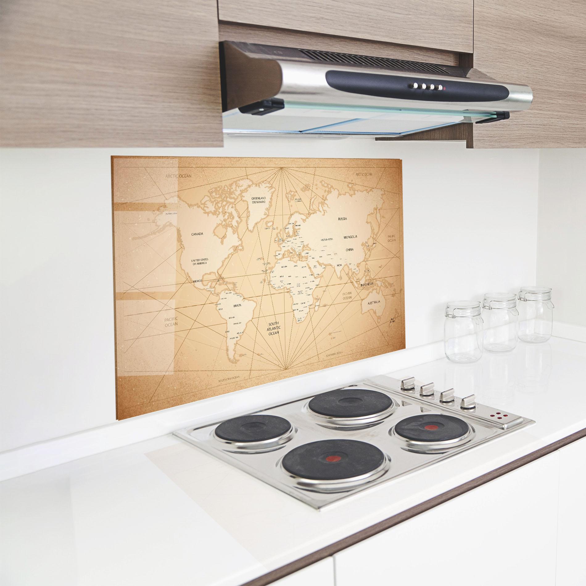 Panou Sticla Bucatarie World Vintage Map mockup 8
