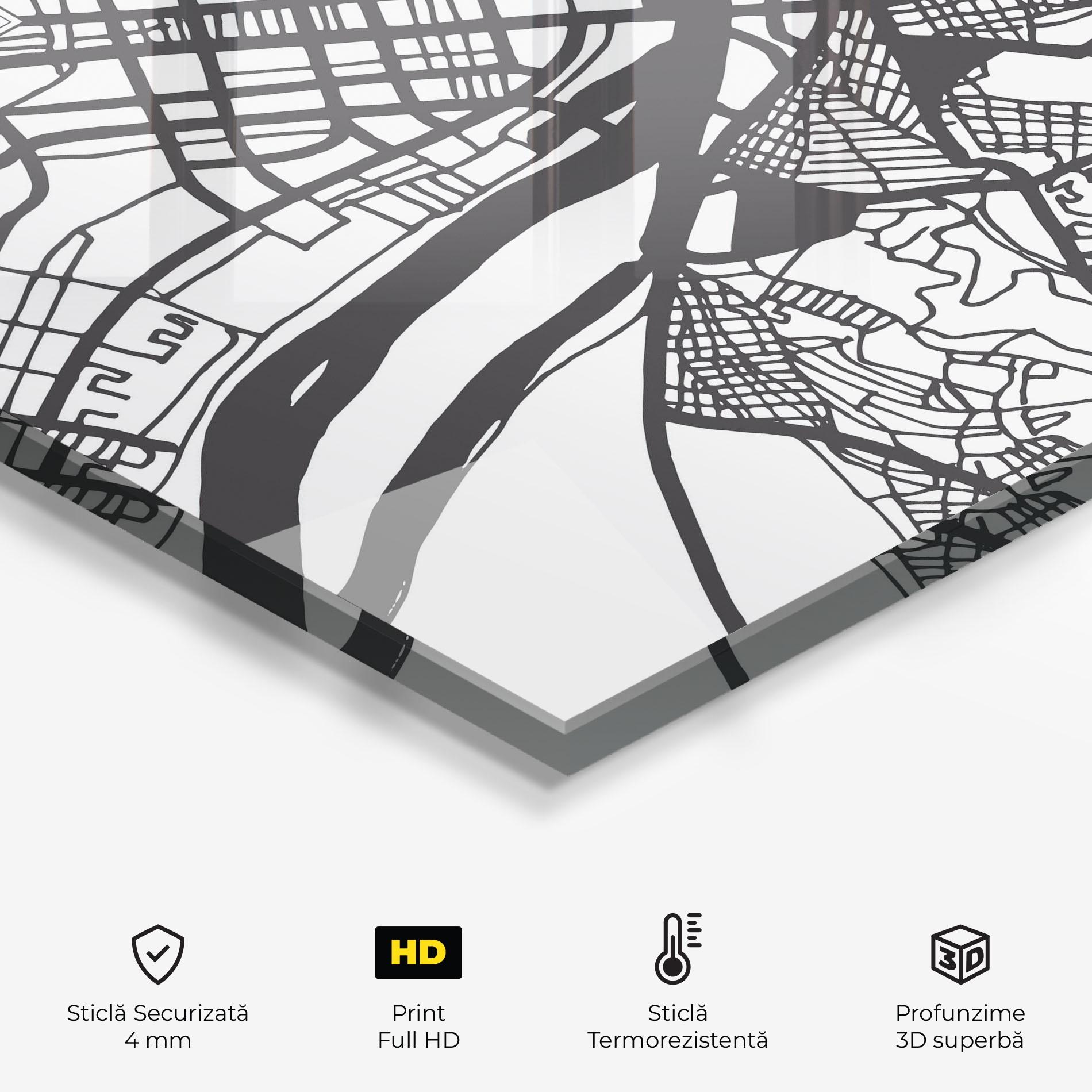 Panou Sticla Bucatarie Belgrade Map mockup 2