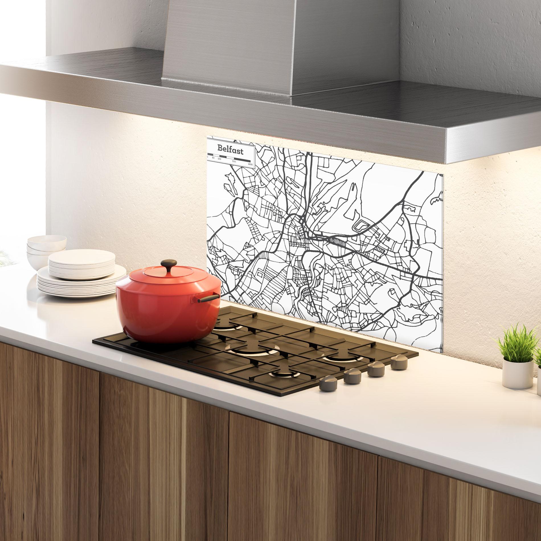 Panou Sticla Bucatarie Belfast Map mockup 4