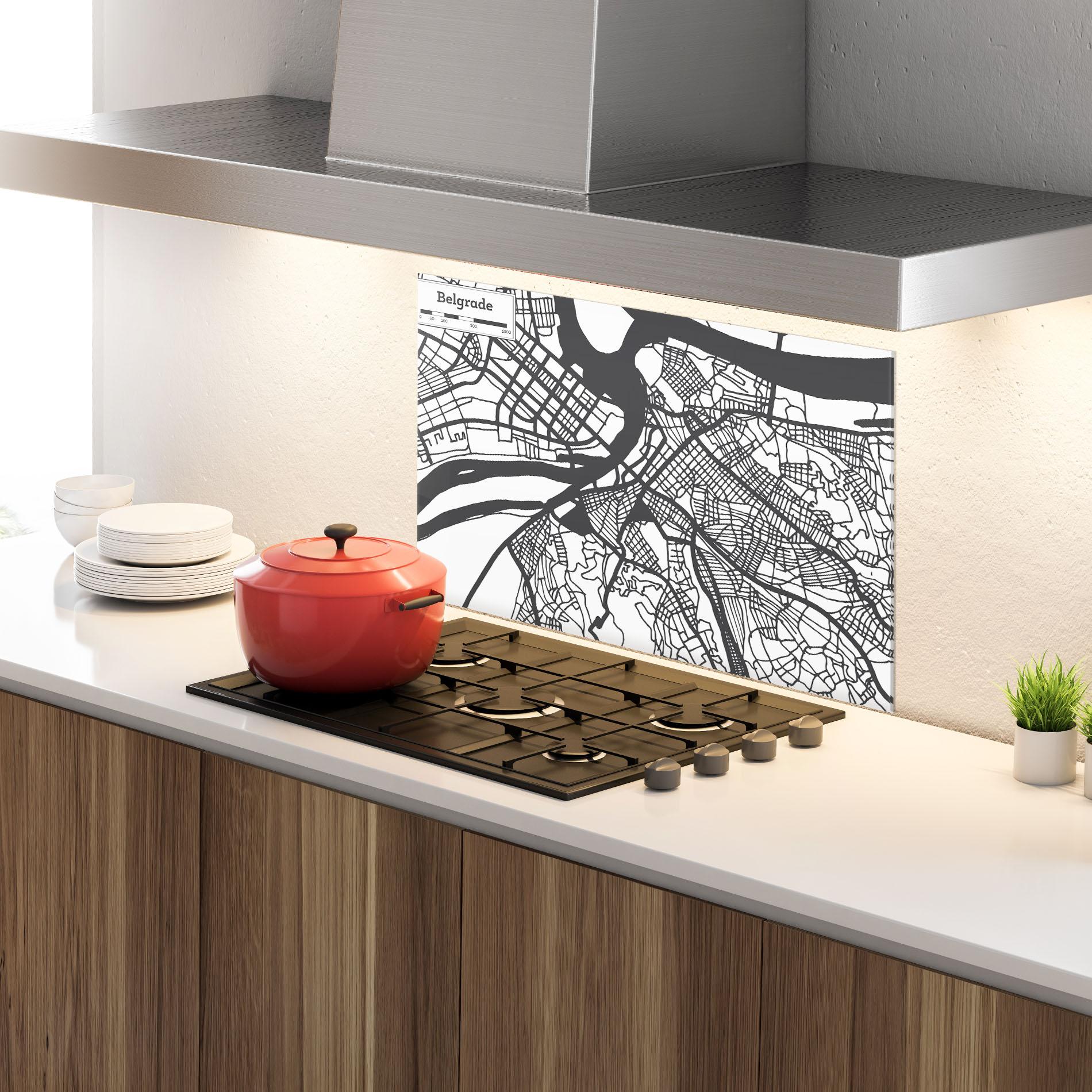 Panou Sticla Bucatarie Belgrade Map mockup 4