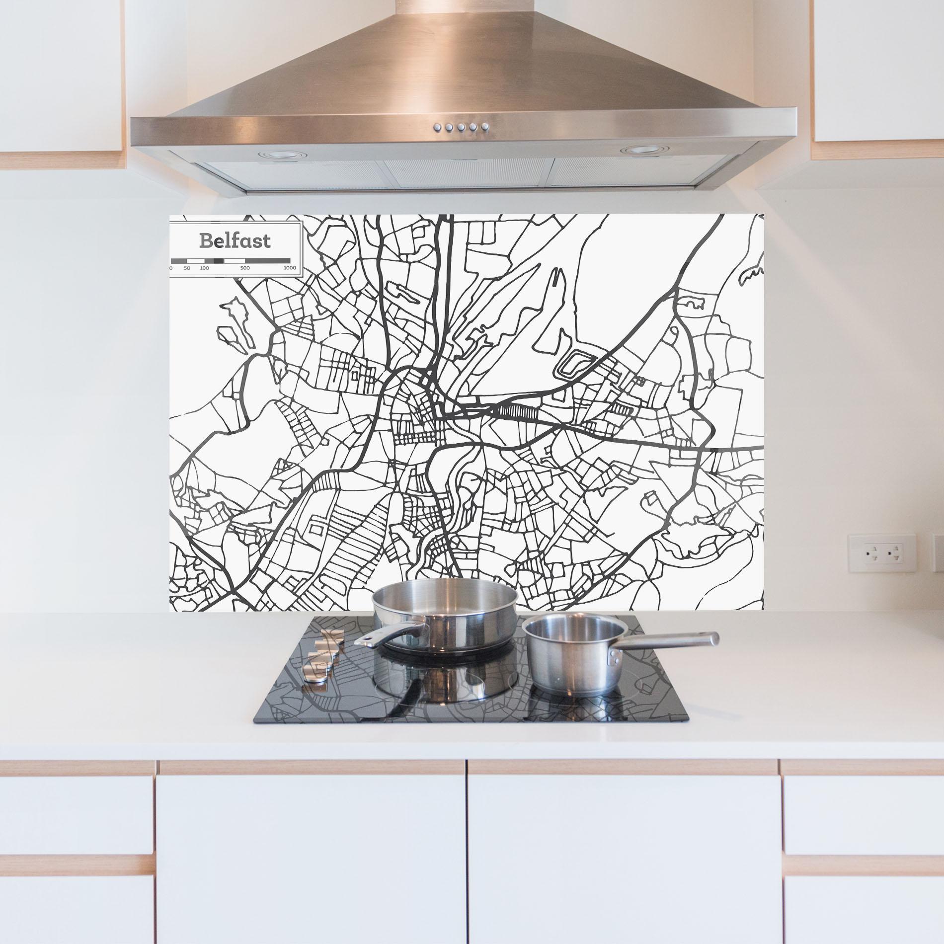 Panou Sticla Bucatarie Belfast Map mockup 5